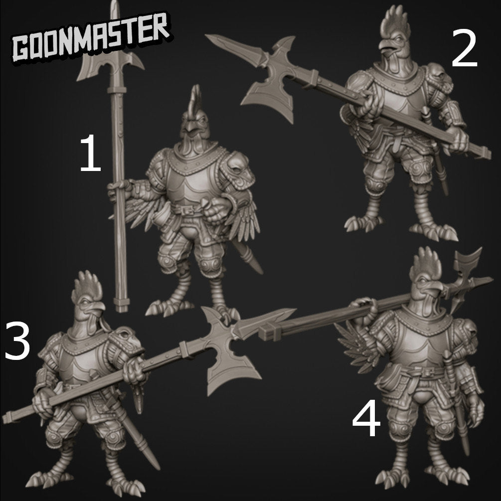 Chicken Hellbird - Goonmaster | Miniature | Wargaming | Roleplaying Games | 32mm | Rooster Knight | Man at Arms | Halberd | Spear