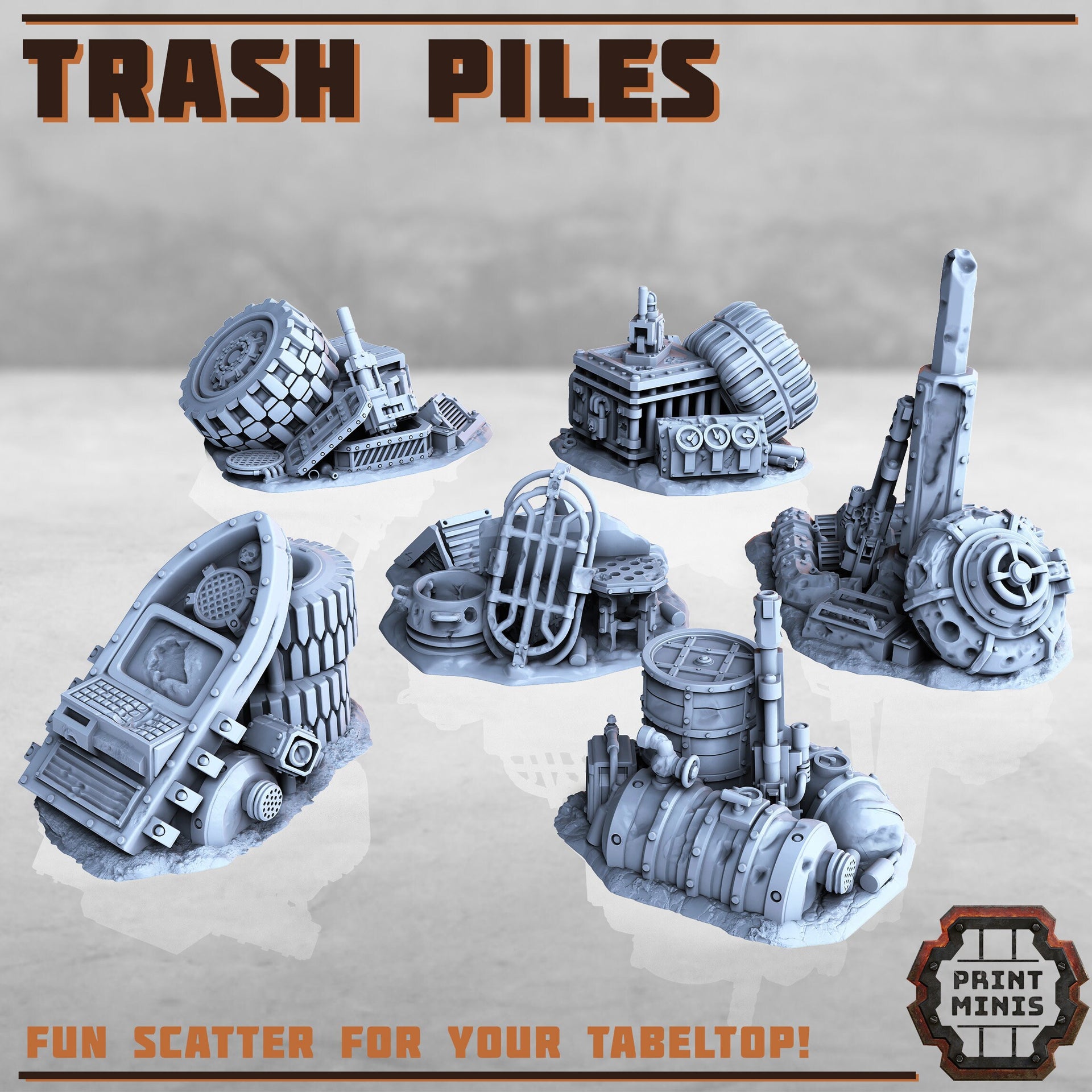 Trash Piles, Wasteland Scatter Terrain - Print Minis | Sci Fi | Light Infantry | 28mm Heroic | Apocalypse | Junkyard