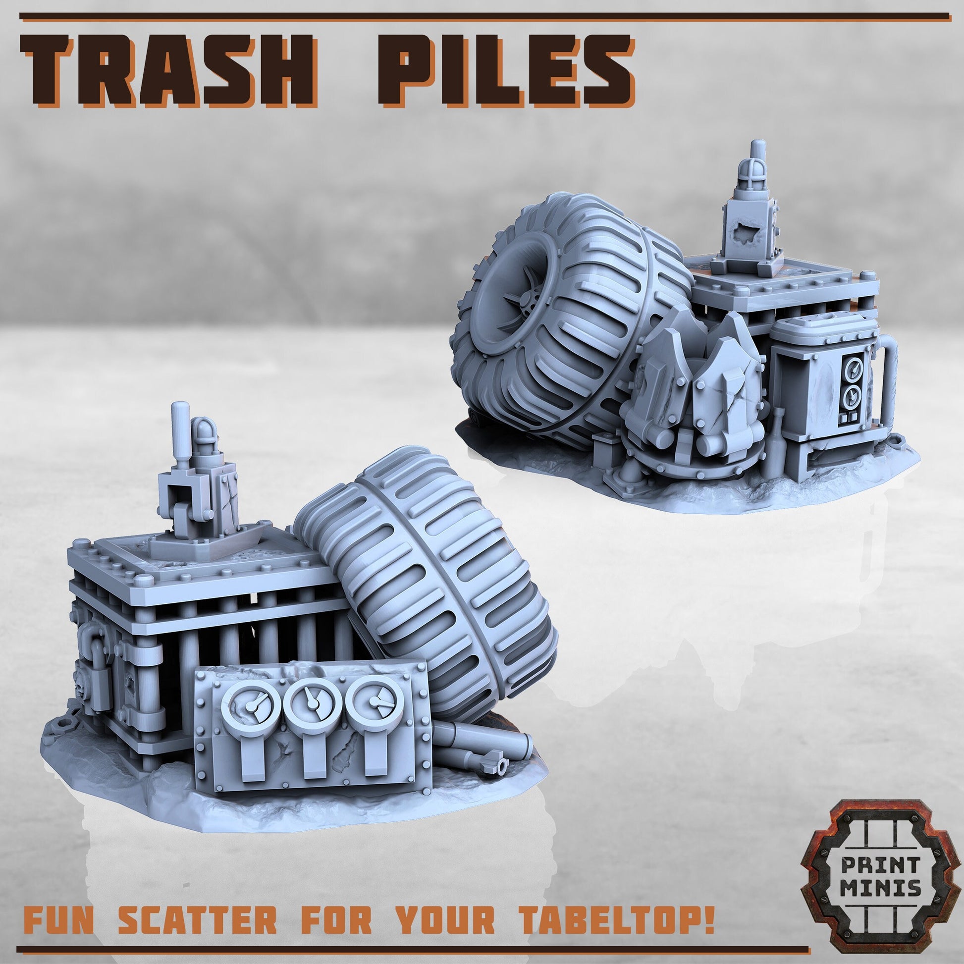 Trash Piles, Wasteland Scatter Terrain - Print Minis | Sci Fi | Light Infantry | 28mm Heroic | Apocalypse | Junkyard