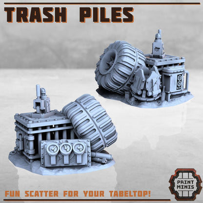 Trash Piles, Wasteland Scatter Terrain - Print Minis | Sci Fi | Light Infantry | 28mm Heroic | Apocalypse | Junkyard