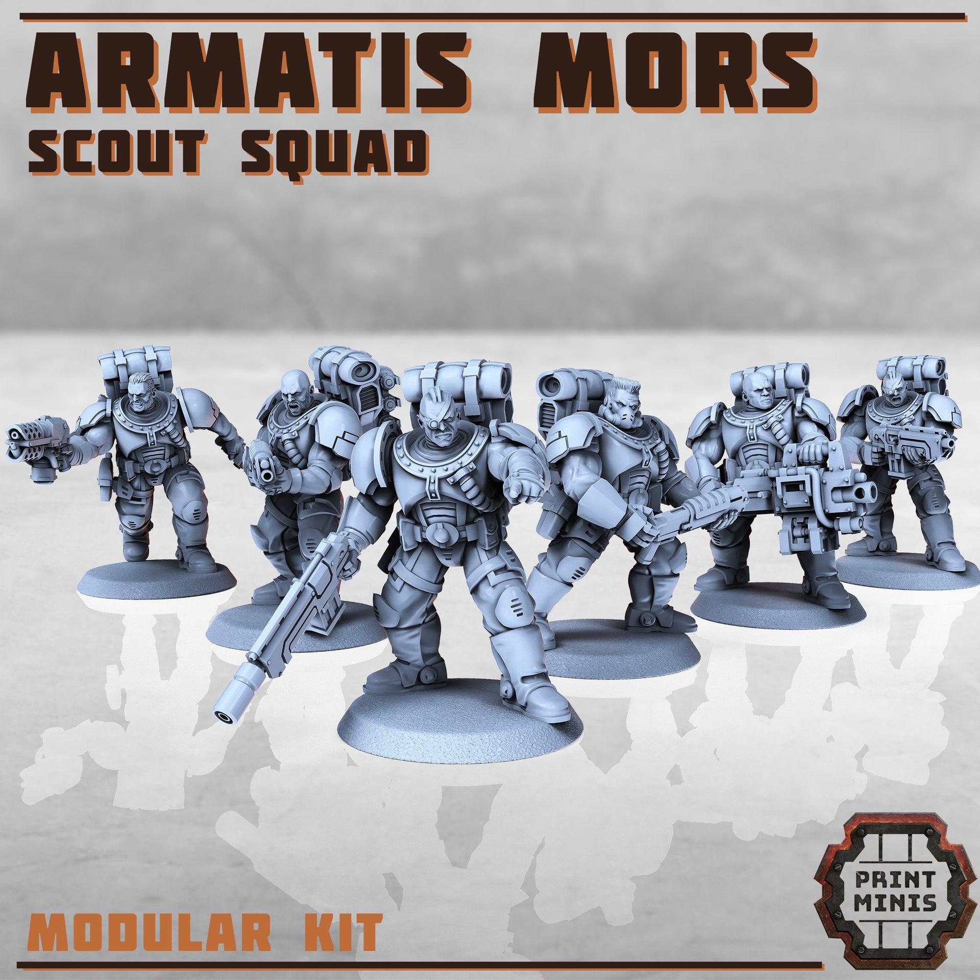 Armartis Mors, Scout Squad - Print Minis | Sci Fi | Heavy Infantry | 28mm Heroic | Soldier | Battle Brothers | Marine