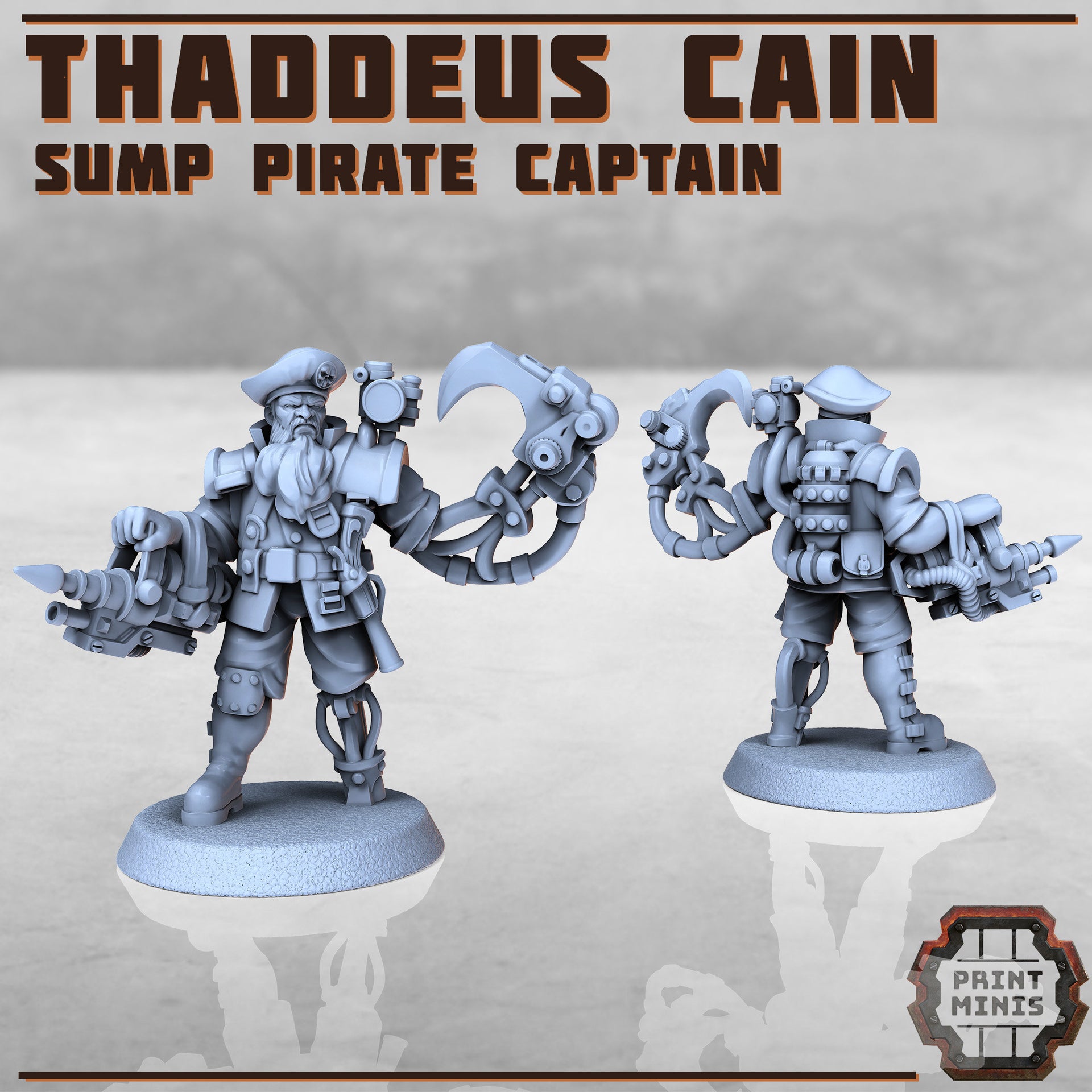 Thaddeus Cain, Sump Pirate Captain - Print Minis | Sci Fi | Light Infantry | Imperial | 28mm Heroic | Guard | General | Commisar