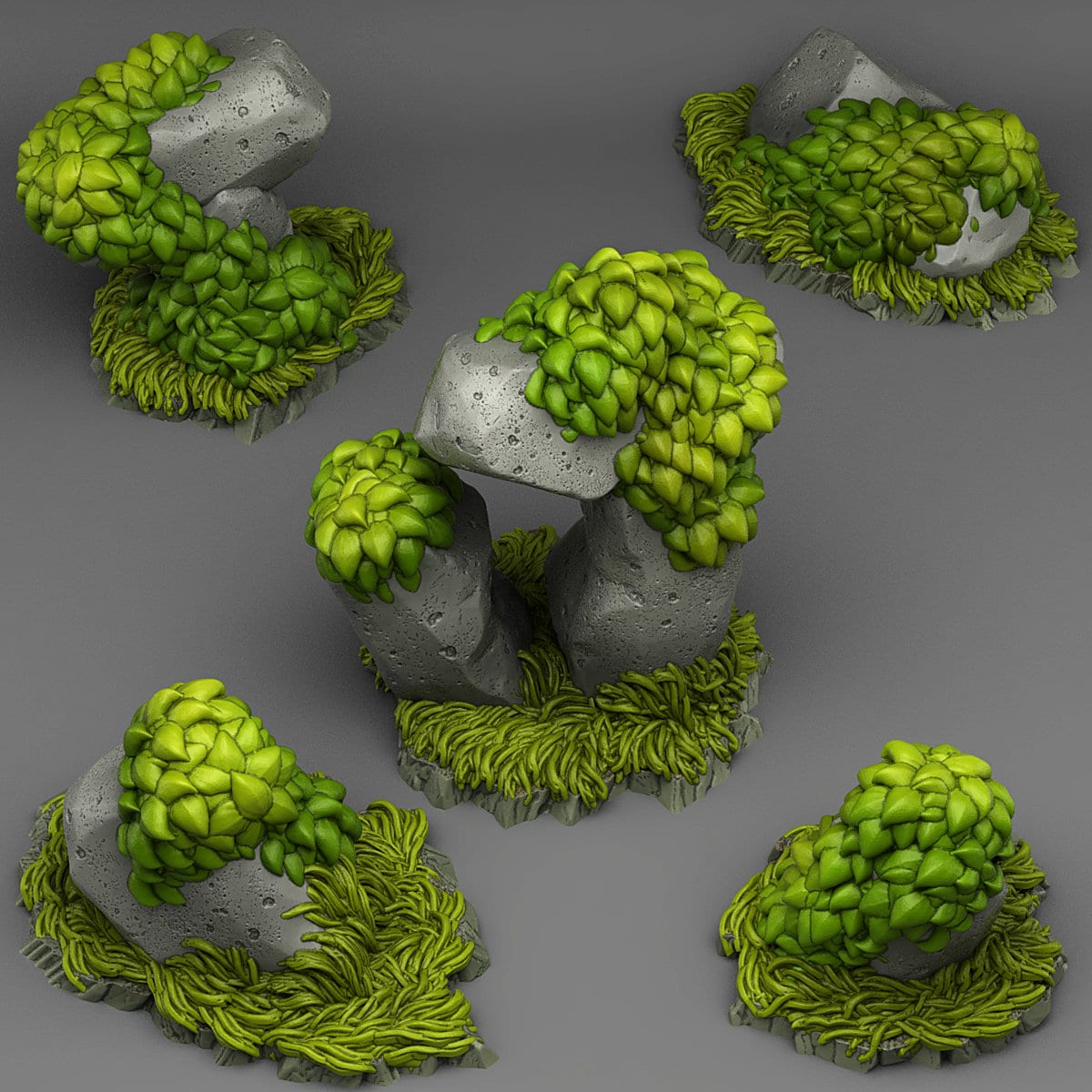Grassy Rocks Scatter Terrain - Fantastic Plants and Rocks | Print Your Monsters | DnD | Wargaming | Moss