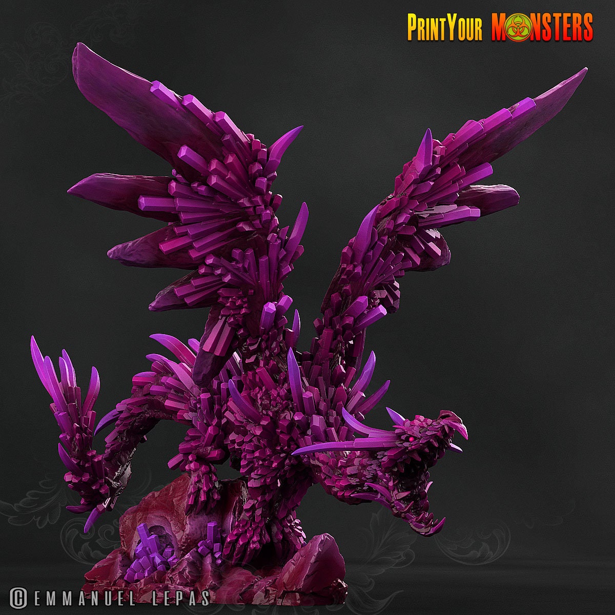 Amethyst Dragon- Print Your Monsters | 32mm | Elemental | Crystal | Gem | Golem