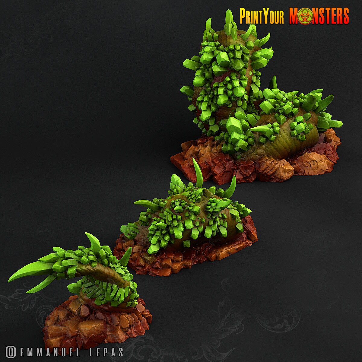 Emerald Worm Print Your Monsters | 32mm | Elemental | Crystal | Gem | Golem