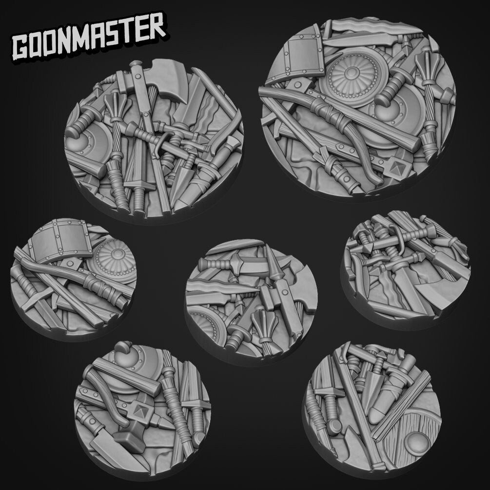 Weapons of War Bases - Goonmaster | Miniature | Wargaming | Roleplaying Games | 32mm | Armory | Pile | Battlefield