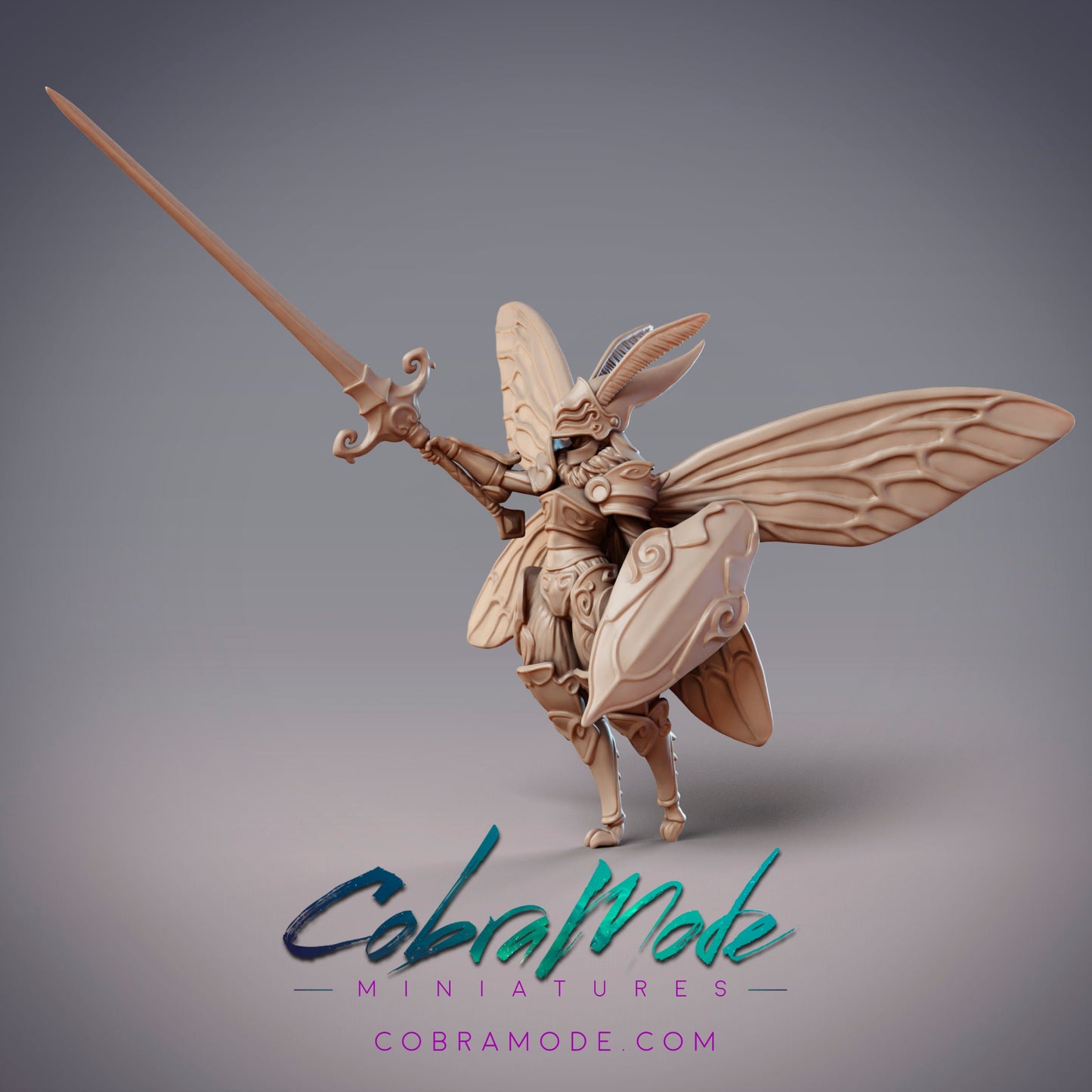 Noctuoidea Decertator Neria, Mothfolk Knights - CobraMode | Miniature | Wargaming | Roleplaying Games | 32mm | 54mm