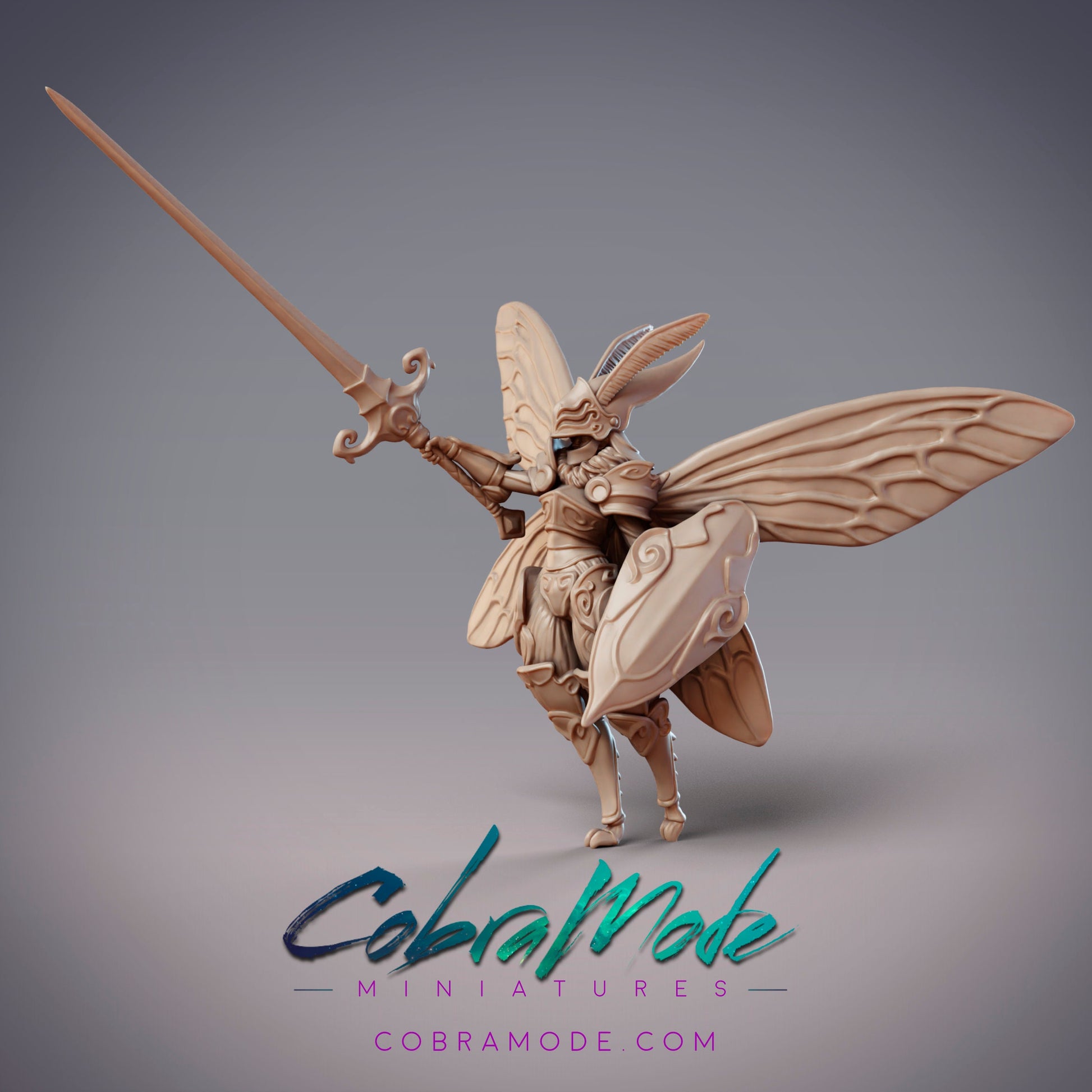 Noctuoidea Decertator Neria, Mothfolk Knights - CobraMode | Miniature | Wargaming | Roleplaying Games | 32mm | 54mm