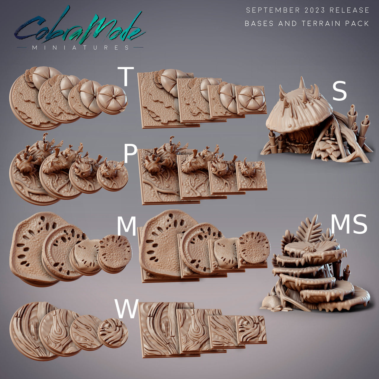 Mushroom and Fungus Miniature Bases - CobraMode | Wargaming | Roleplaying Games | 25.4 | 30mm | 40mm | 50mm | Stairs | House