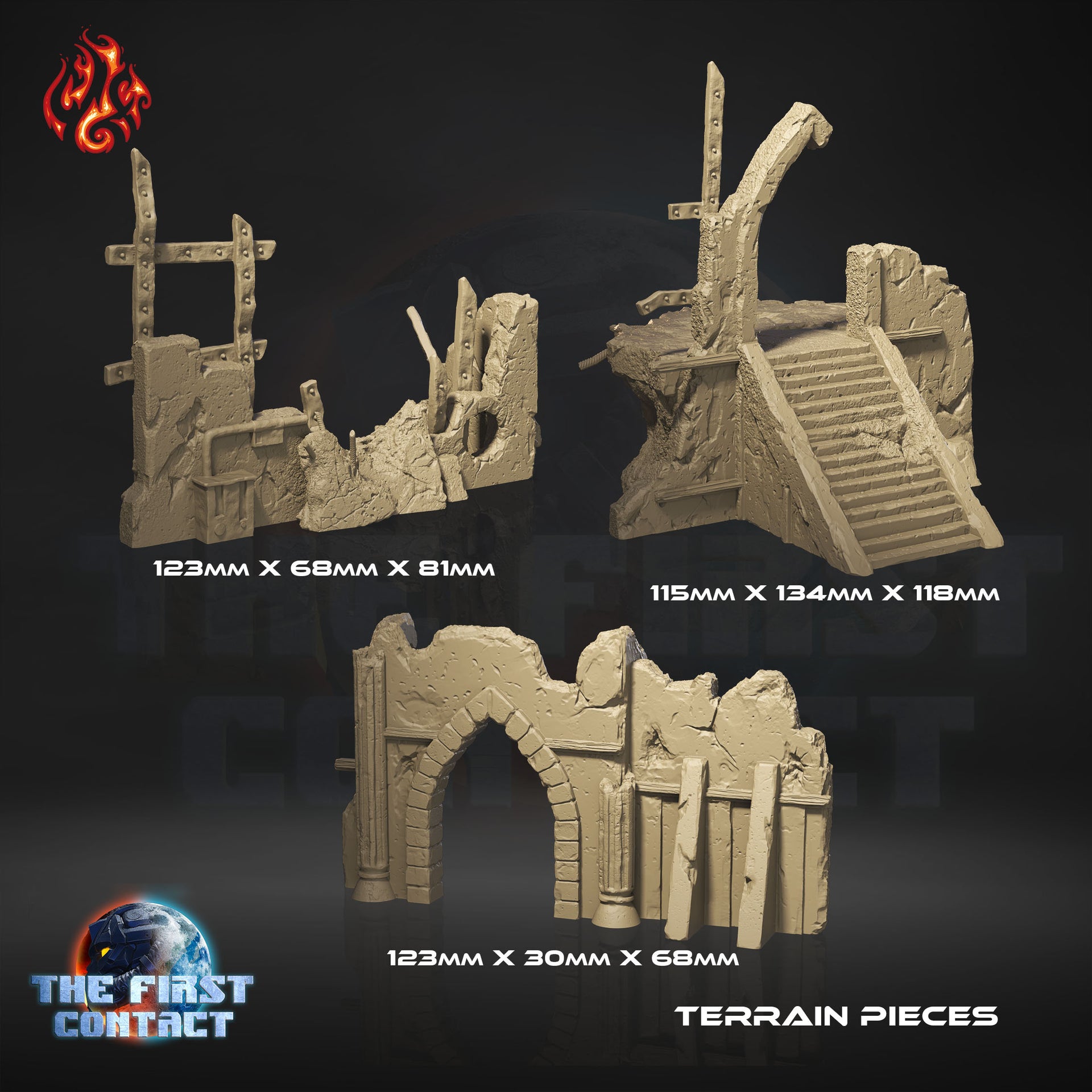 Scifi Walls and Ruins - Crippled God Foundry - The First Contact | 32mm | Scifi | Gothic | Grim | Steps | Stairs | Archeway