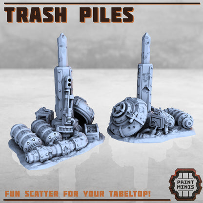 Trash Piles, Wasteland Scatter Terrain - Print Minis | Sci Fi | Light Infantry | 28mm Heroic | Apocalypse | Junkyard