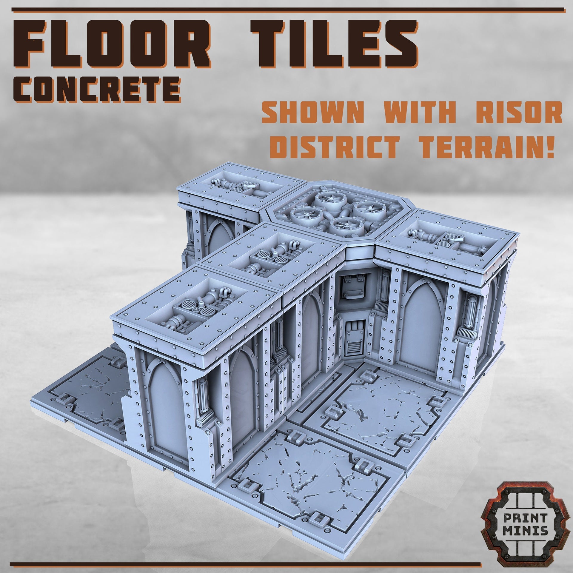 Concrete Floor Tiles - Print Minis | Sci Fi | Light Infantry | 28mm Heroic | Apocalypse | Spaceship | Walkway | Factory