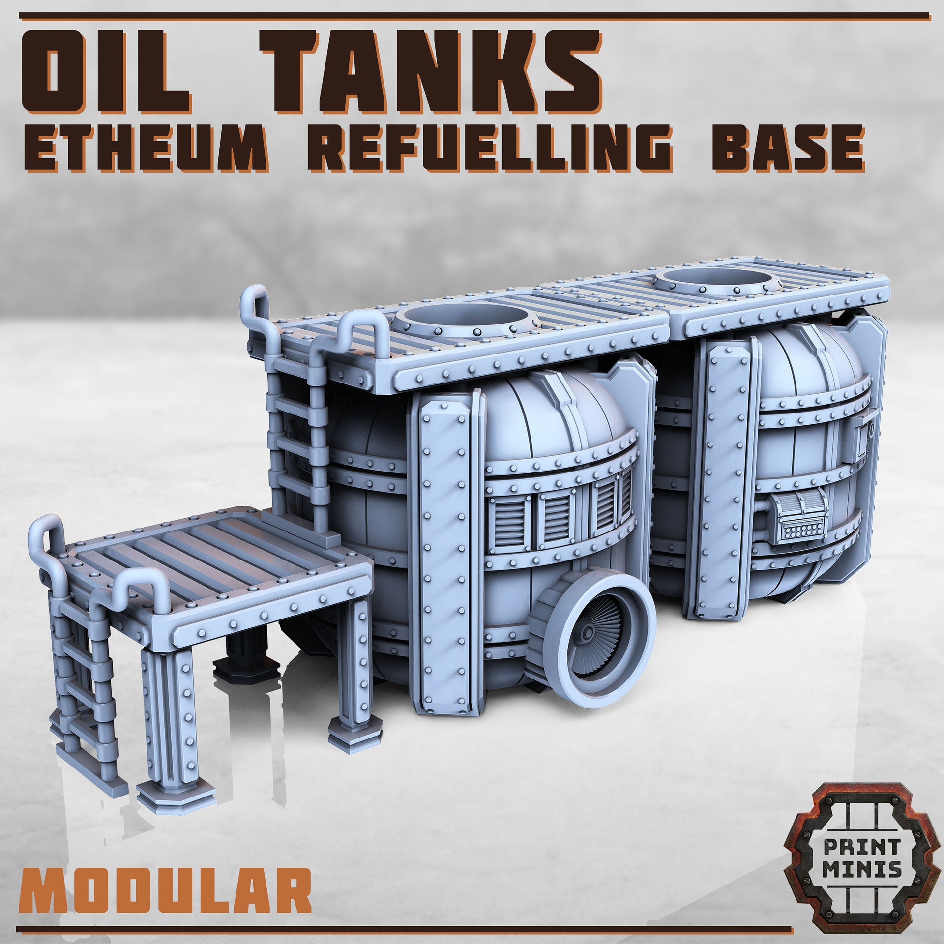 Ethereum Oil Tanks Scatter Terrain - Print Minis | Sci Fi | Light Infantry | 28mm Heroic | Apocalypse | Power plant | Warehouse | Modular