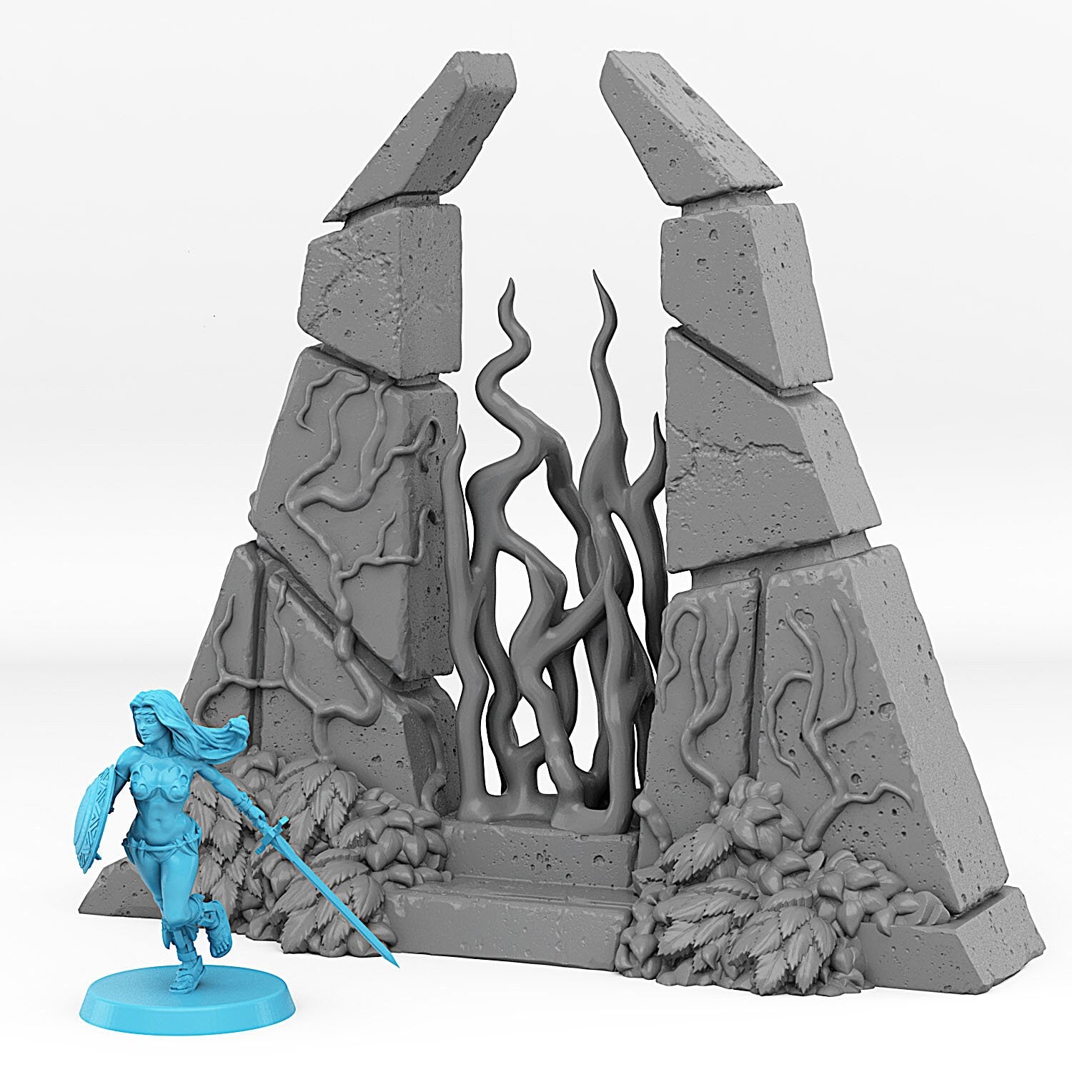 Temple Portal With Its Green Fire Effect - Print Your Monsters, Fantastic Portals | 32mm | Alien | Ancient | Scifi