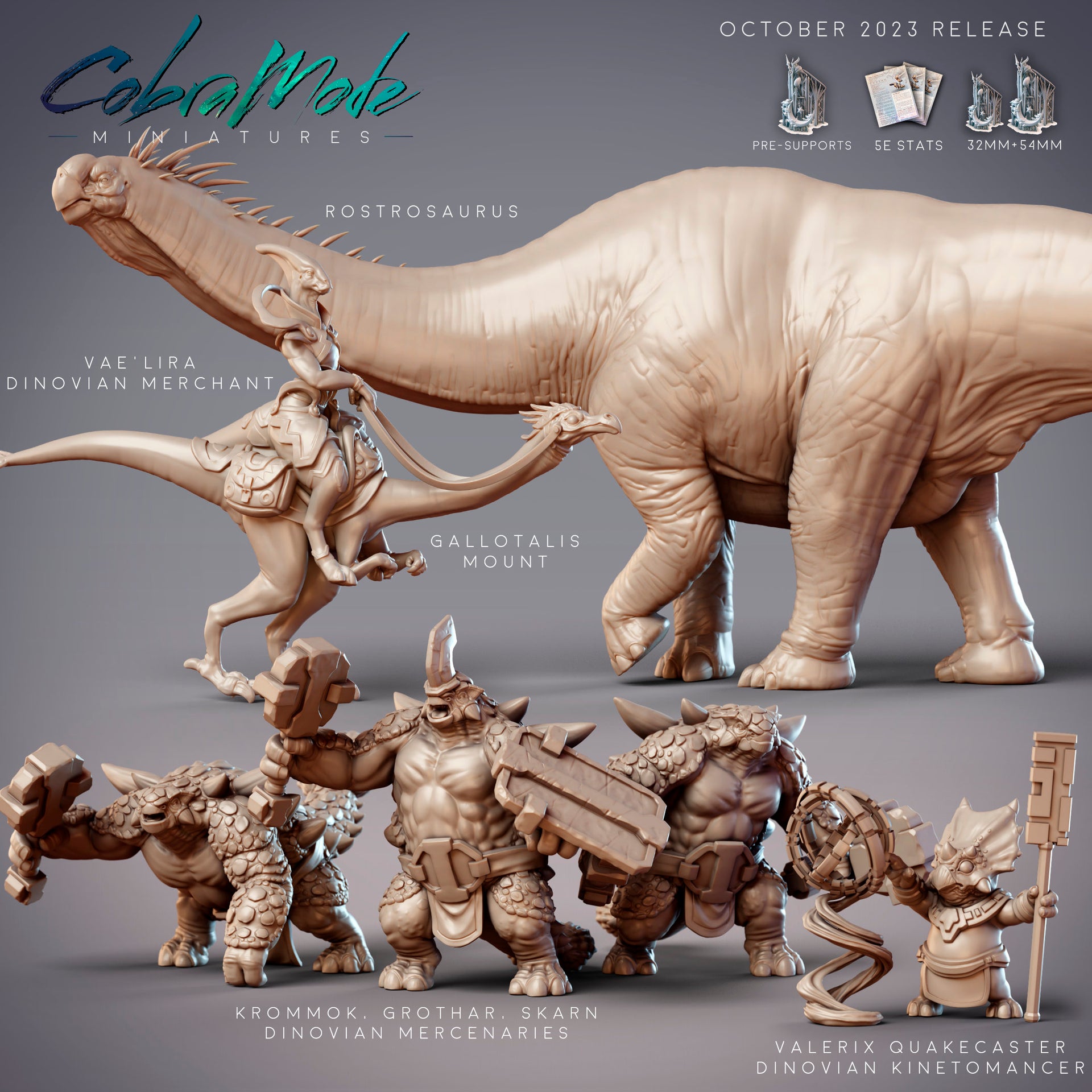 Dinovian Kinetomancer Valerixr, Dinosaur Folk Mage - CobraMode | Miniature | Wargaming | Roleplaying Games | 32mm | 54mm