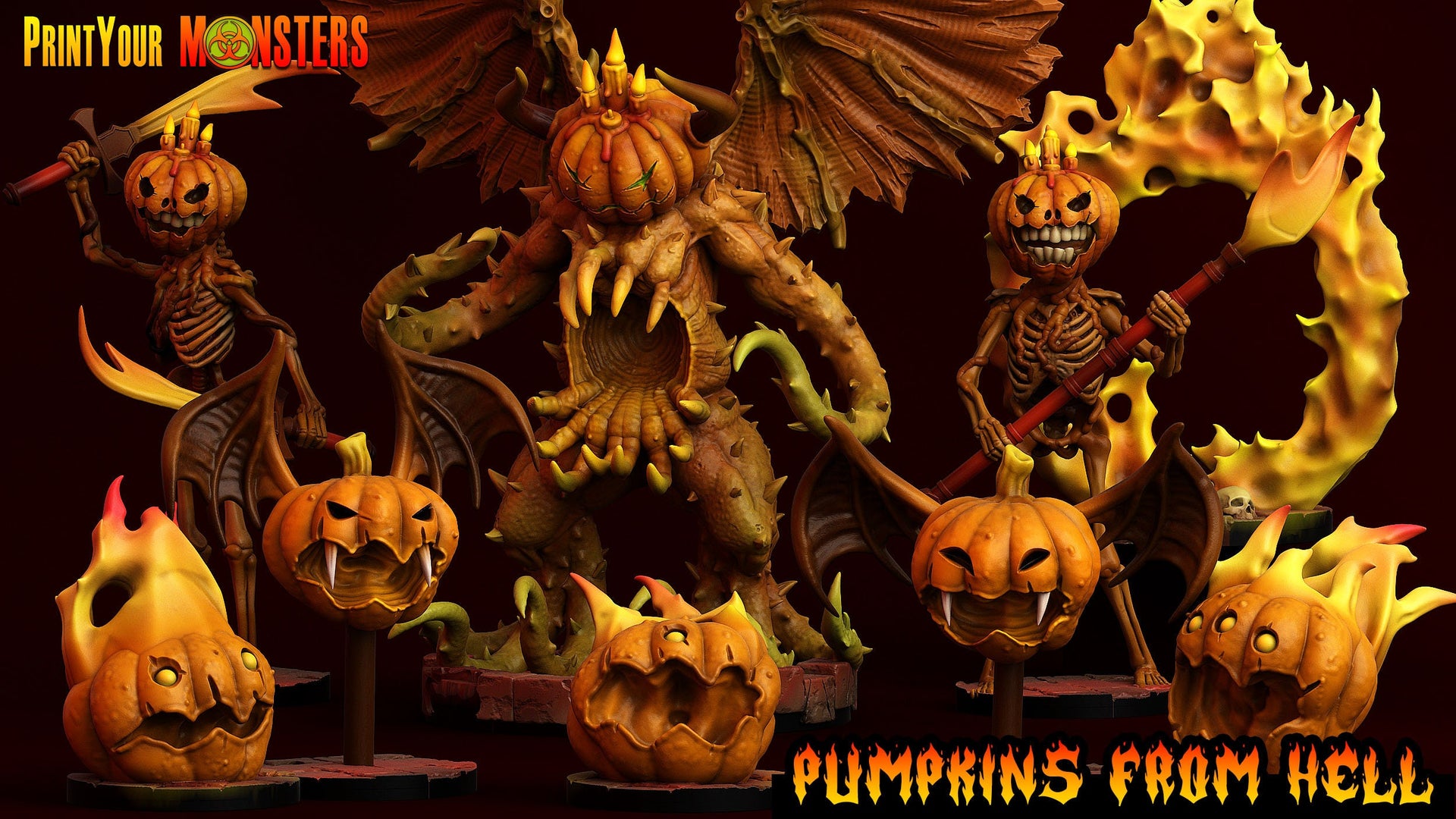 Pumpkin Bats - Print Your Monsters | D&D | 32mm | Summon | Golem | Elemental | Demon | Haloween