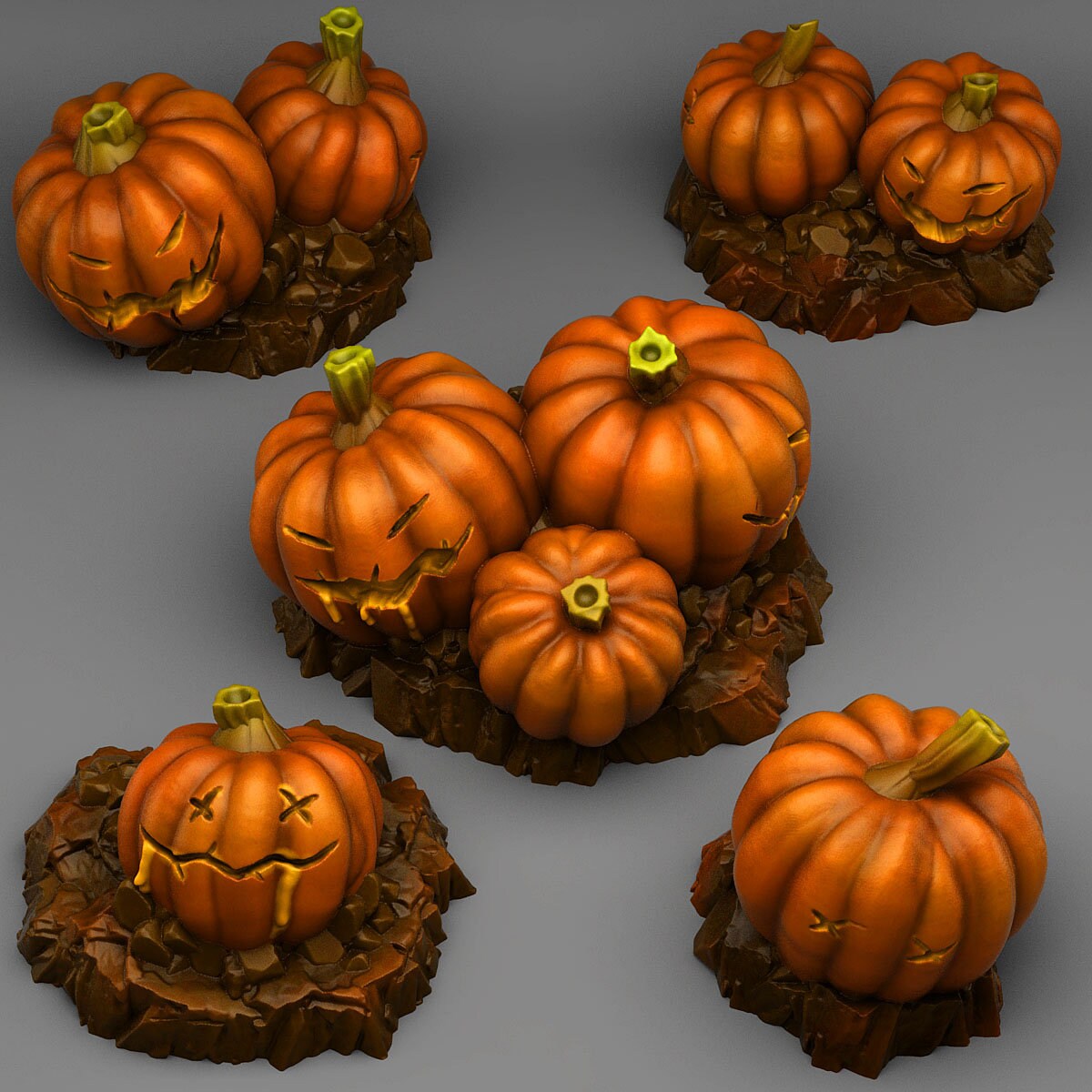 Halloween Pumpkins Scatter Terrainb - Fantastic Plants and Rocks | Print Your Monsters | DnD | Wargaming | Jack o Lantern