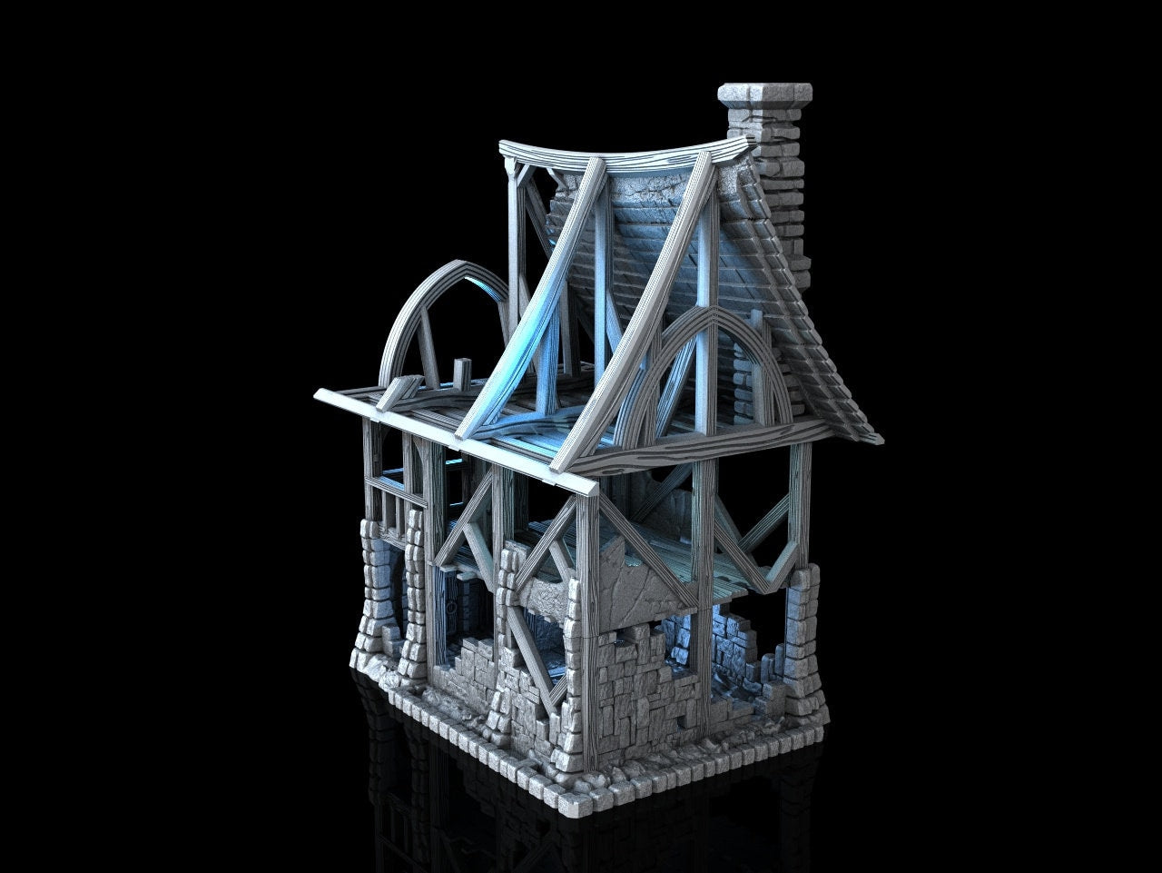 Beetroot House in Ruins - 3DP4U Medieval Town | Miniature | Wargaming | Roleplaying Games | 32mm | Hut | Playable | Filament | 3d printed