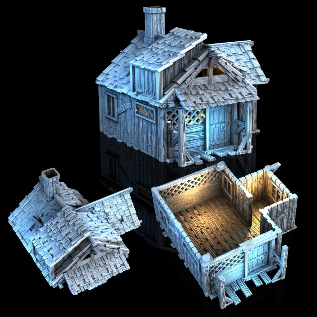 Hut - 3DP4U Medieval Town | Miniature | Wargaming | Roleplaying Games | 32mm | House | Shack | Playable | Filament | 3d printed