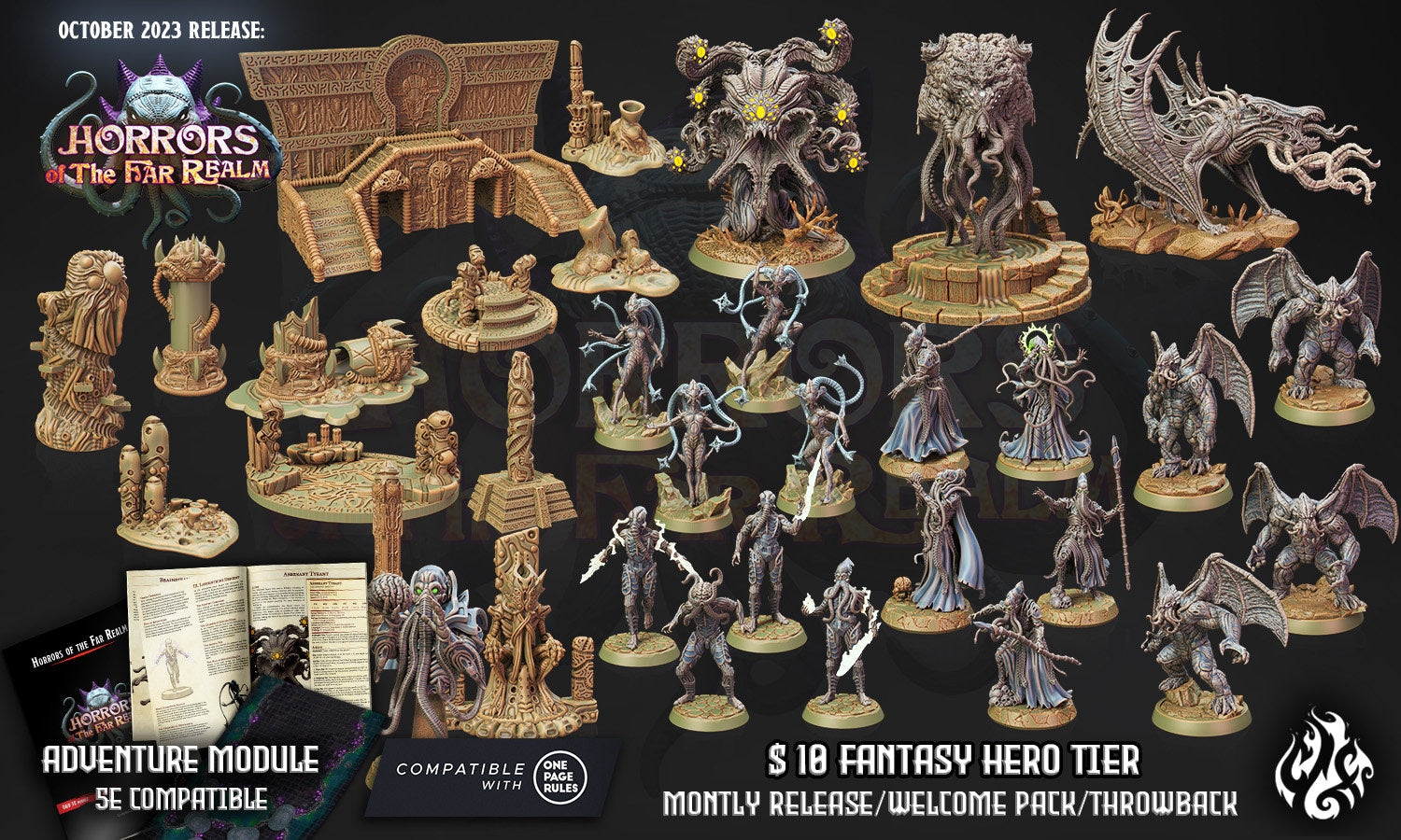 Temple of Nel'Qorith Terrain, Psychic Alien Statues and Columns - Crippled God Foundry - Horrors of the Far Realm | 32mm