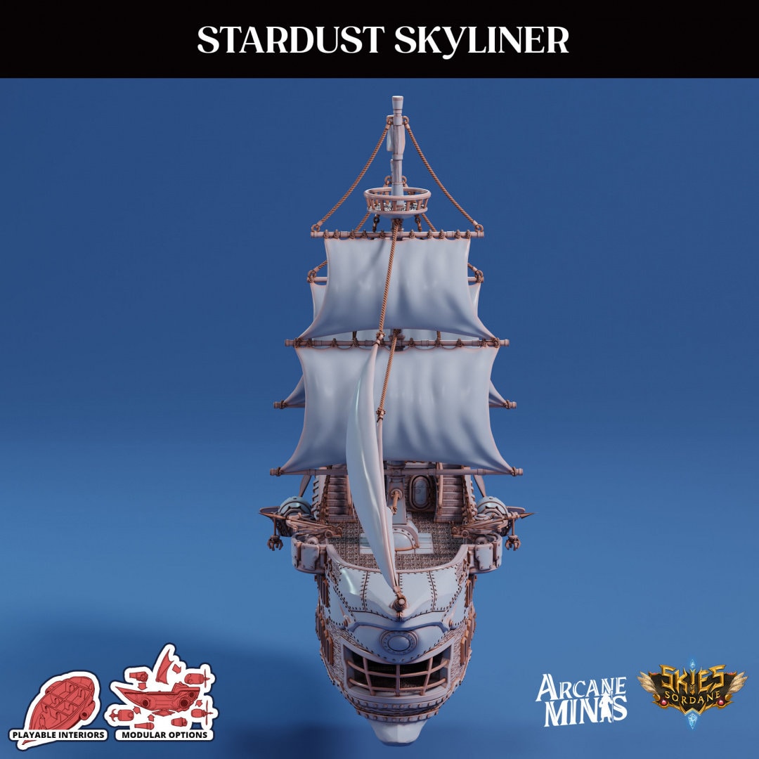 Stardust Skyliner Airship - Arcane Minis | 32mm | Destroyer | Sails | Pirate Ship