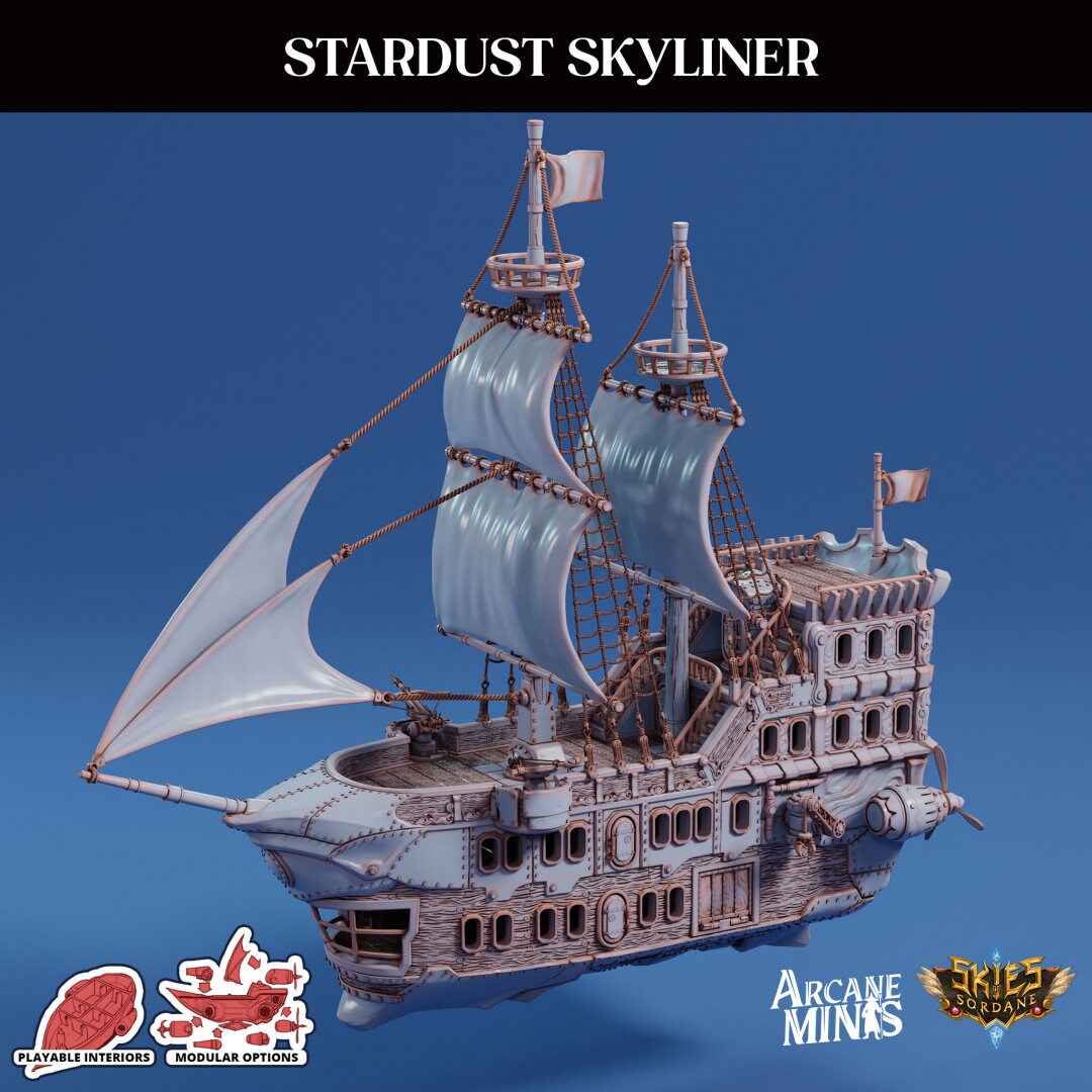 Stardust Skyliner Airship - Arcane Minis | 32mm | Destroyer | Sails | Pirate Ship