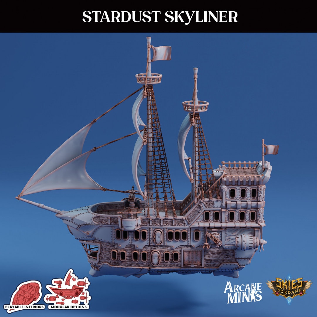 Stardust Skyliner Airship - Arcane Minis | 32mm | Destroyer | Sails | Pirate Ship