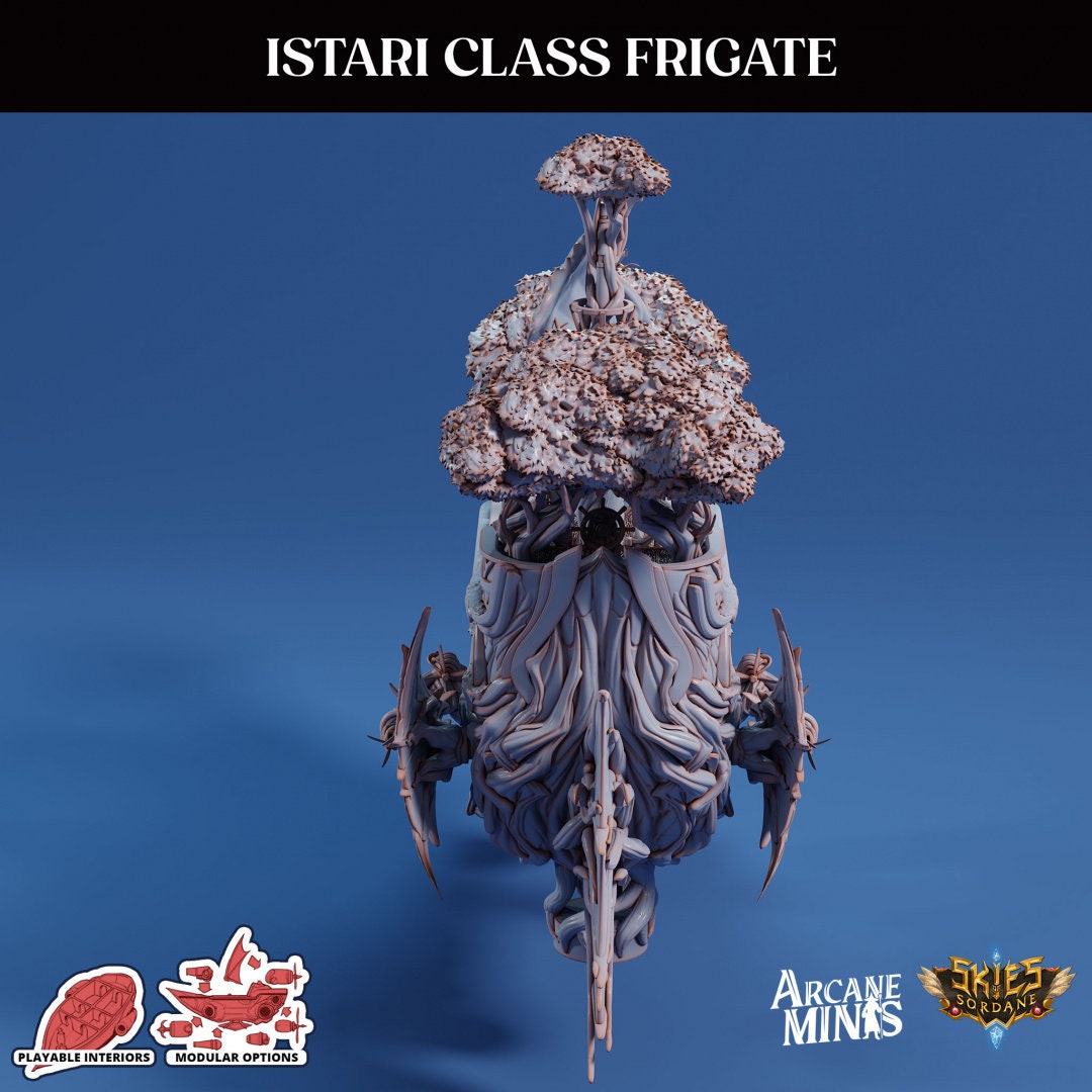 Istari Frigate - Arcane Minis | 32mm | Destroyer | Sails | Pirate Ship | Elf | Tree | Forest