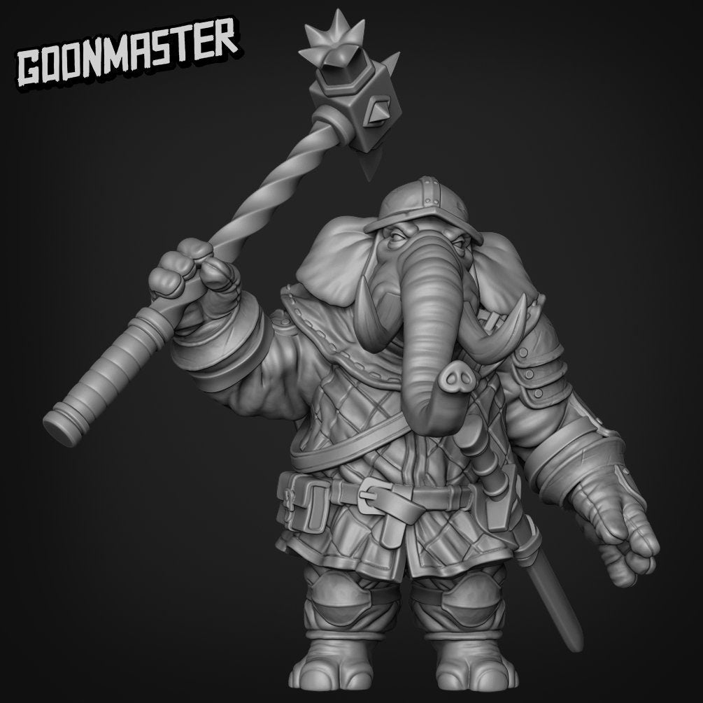 Elephant Hammer Warrior - Goonmaster | Miniature | Wargaming | Roleplaying Games | 32mm | Soldier | Mercenary | Fighter