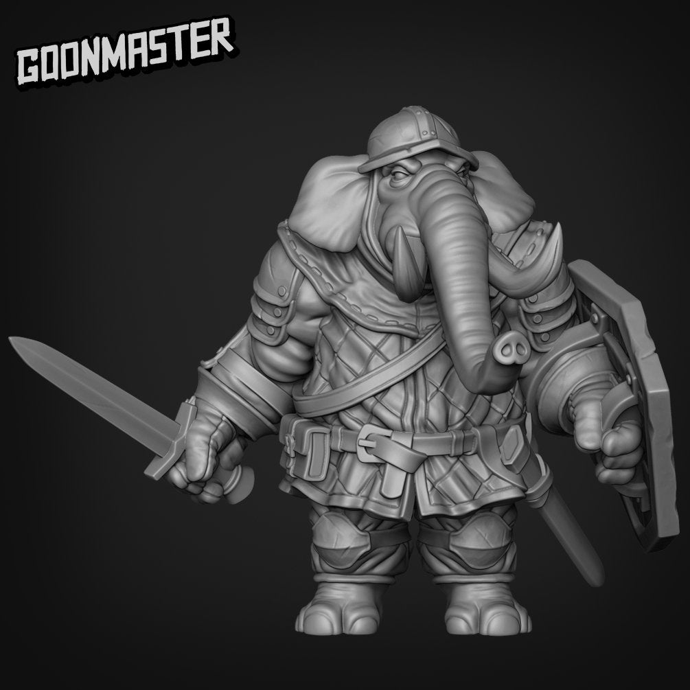 Elephant Sword and Shield - Goonmaster | Miniature | Wargaming | Roleplaying Games | 32mm | Soldier | Mercenary | Fighter