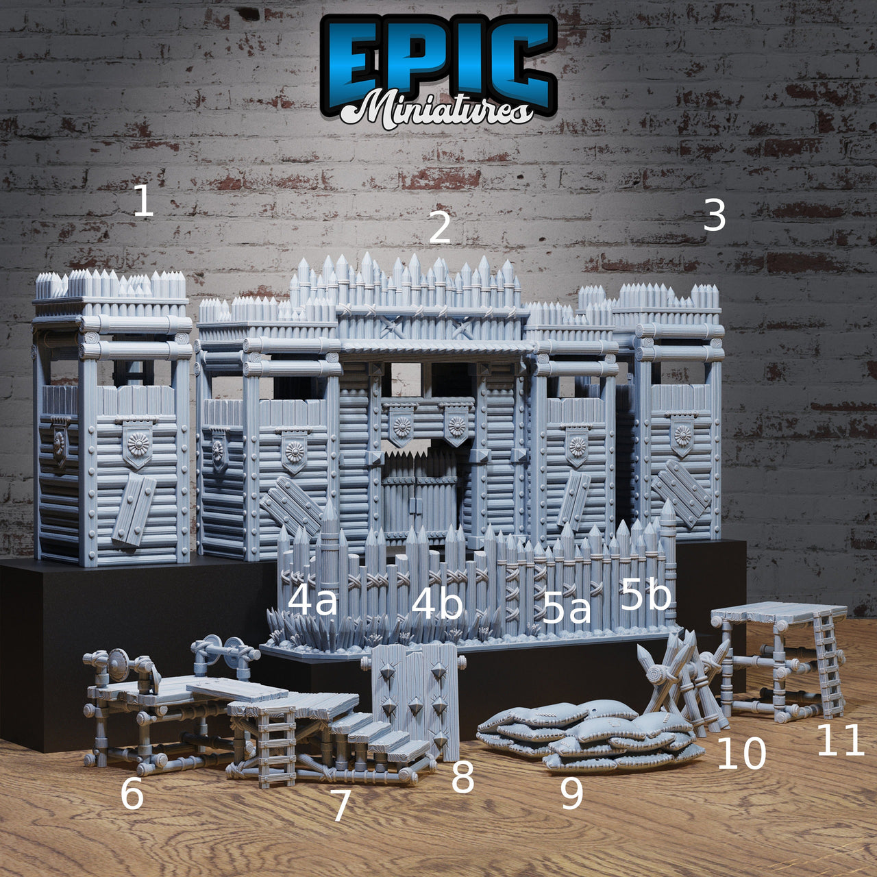 Bandit Camp Fortifications- Epic Miniatures | 28mm | 32mm | Gate | Wall | Barricade | Spikes