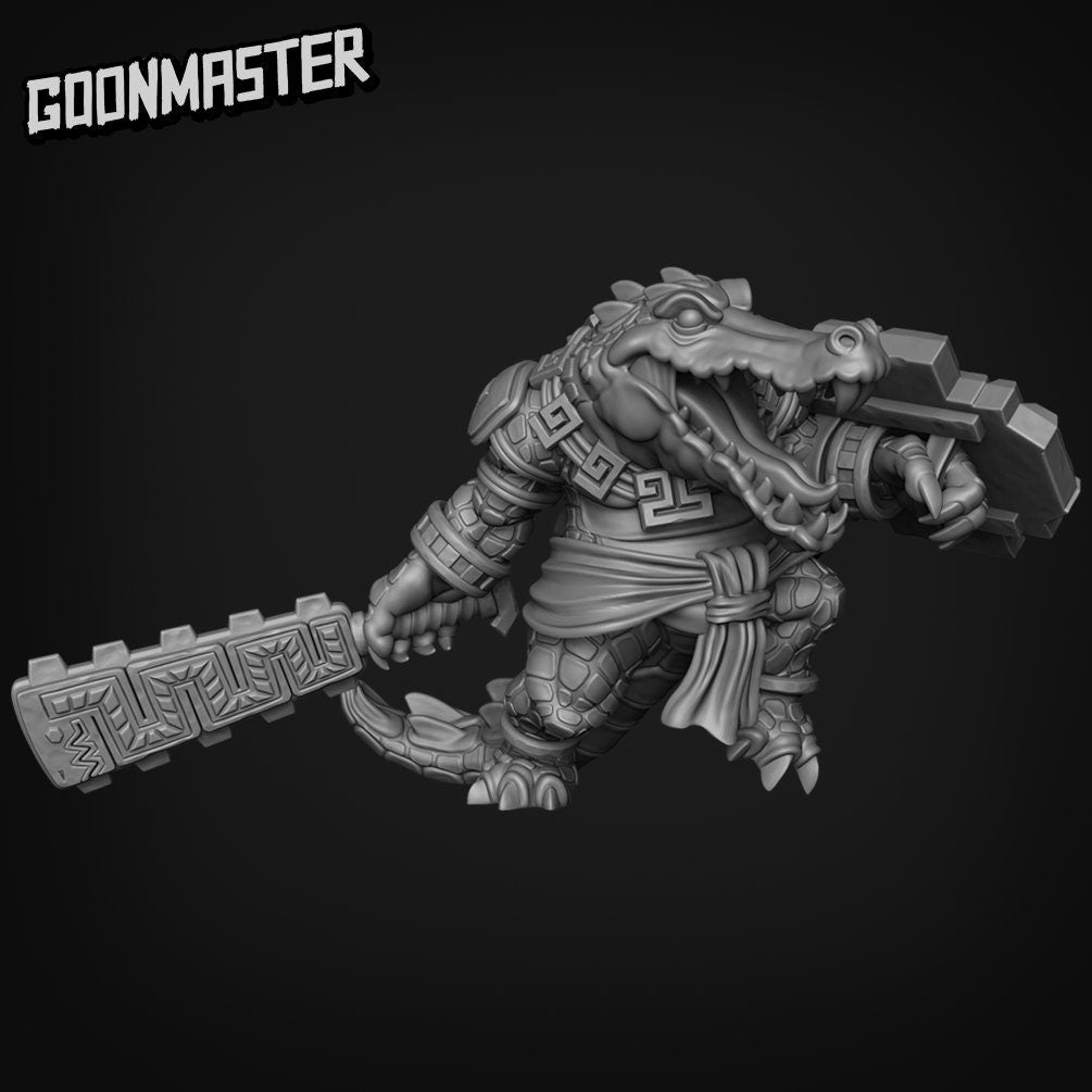 Croc Warrior - Goonmaster | Miniature | Wargaming | Roleplaying Games | 32mm | Aztec | Crocodile | Fighter | Aligator