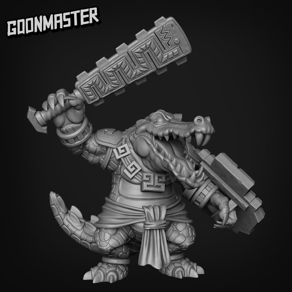 Croc Warrior - Goonmaster | Miniature | Wargaming | Roleplaying Games | 32mm | Aztec | Crocodile | Fighter | Aligator