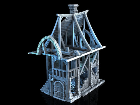 Beetroot House in Ruins - 3DP4U Medieval Town | Miniature | Wargaming | Roleplaying Games | 32mm | Hut | Playable | Filament | 3d printed