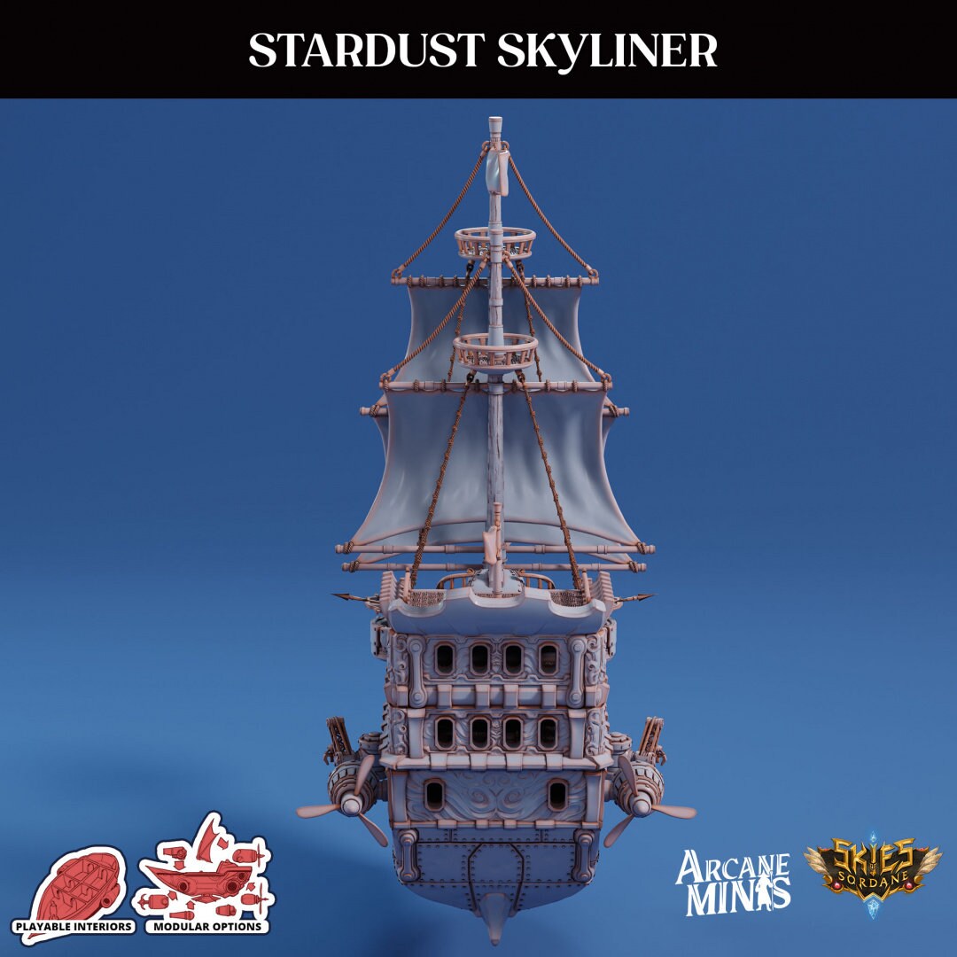 Stardust Skyliner Airship - Arcane Minis | 32mm | Destroyer | Sails | Pirate Ship