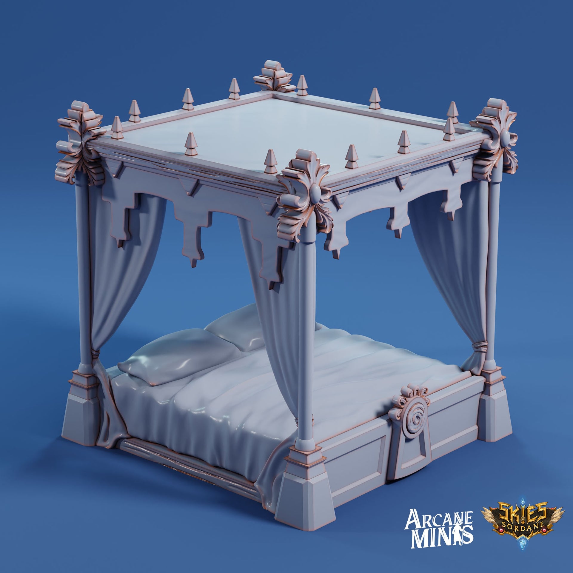 Skyline Scatter Terrain - Arcane Minis | 32mm | The Nightmare Express | Bedroom | Four Post Bed | Closet | Drawers