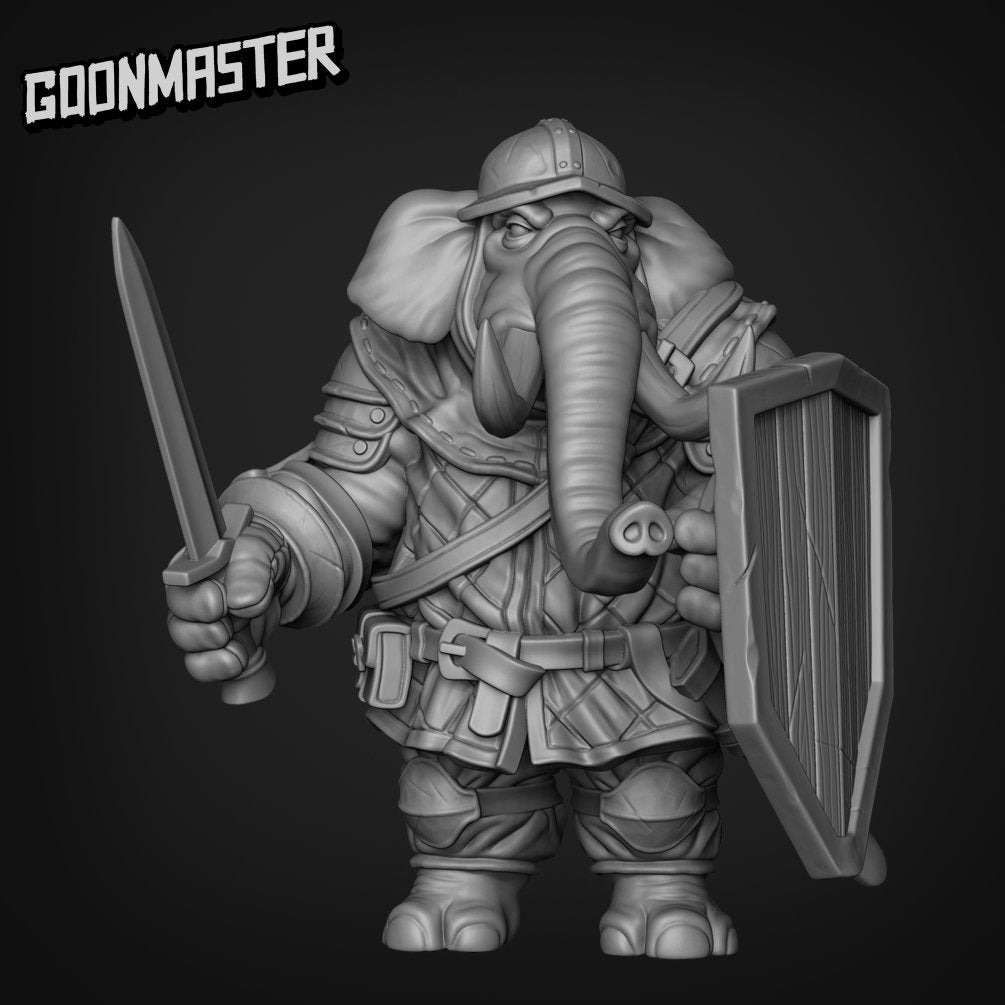 Elephant Sword and Shield - Goonmaster | Miniature | Wargaming | Roleplaying Games | 32mm | Soldier | Mercenary | Fighter