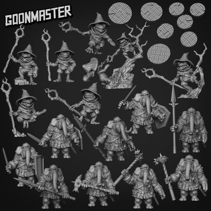 Mushroom Massacre, Frog Wizard Diorama - Goonmaster | Miniature | Might Meerkats | Wargaming | Roleplaying Games | 32mm | Tree