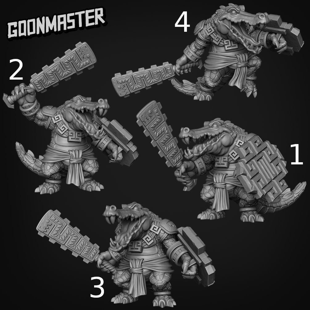 Croc Warrior - Goonmaster | Miniature | Wargaming | Roleplaying Games | 32mm | Aztec | Crocodile | Fighter | Aligator