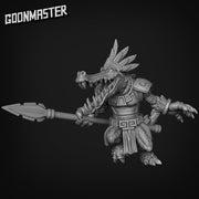 Croc Spear Warrior - Goonmaster | Miniature | Wargaming | Roleplaying Games | 32mm | Aztec | Crocodile | Fighter | Alligator