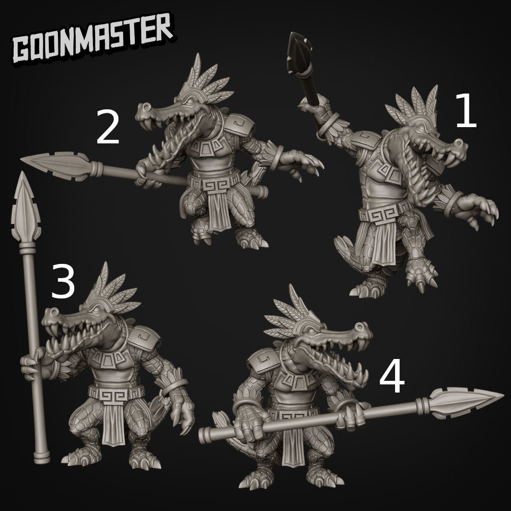 Croc Spear Warrior - Goonmaster | Miniature | Wargaming | Roleplaying Games | 32mm | Aztec | Crocodile | Fighter | Alligator