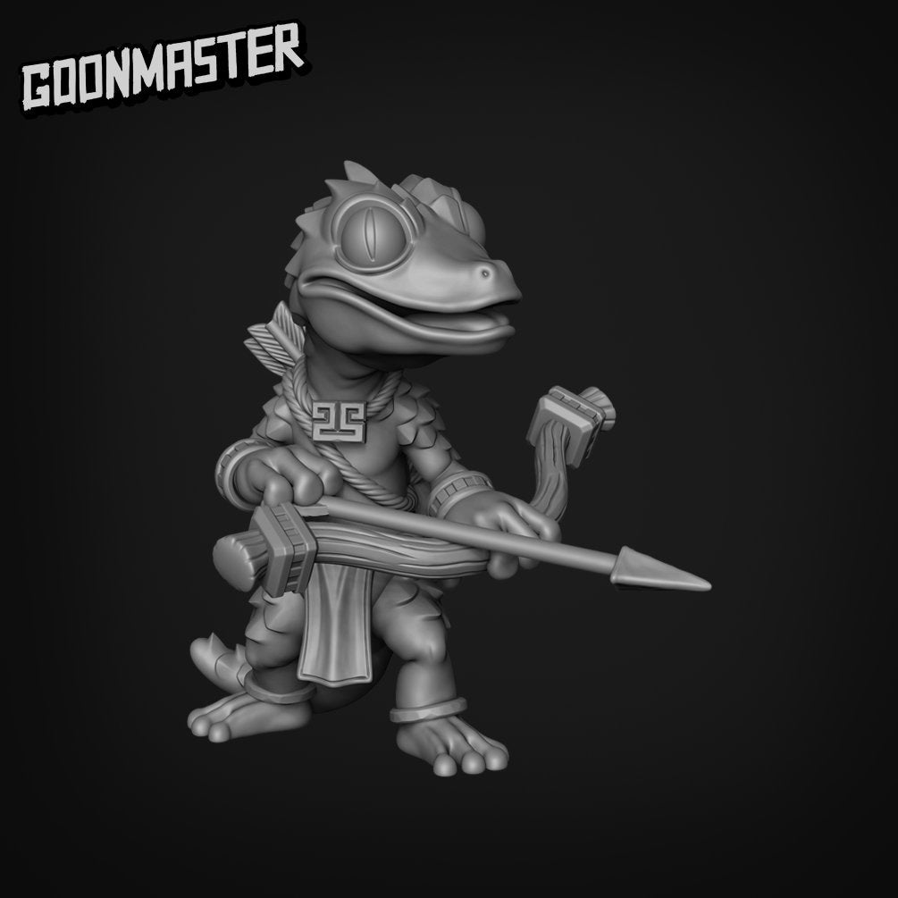 Gecko Warrior - Goonmaster | Miniature | Wargaming | Roleplaying Games | 32mm | Aztec | Lizard | Ranger | Guard | Spear | Archer