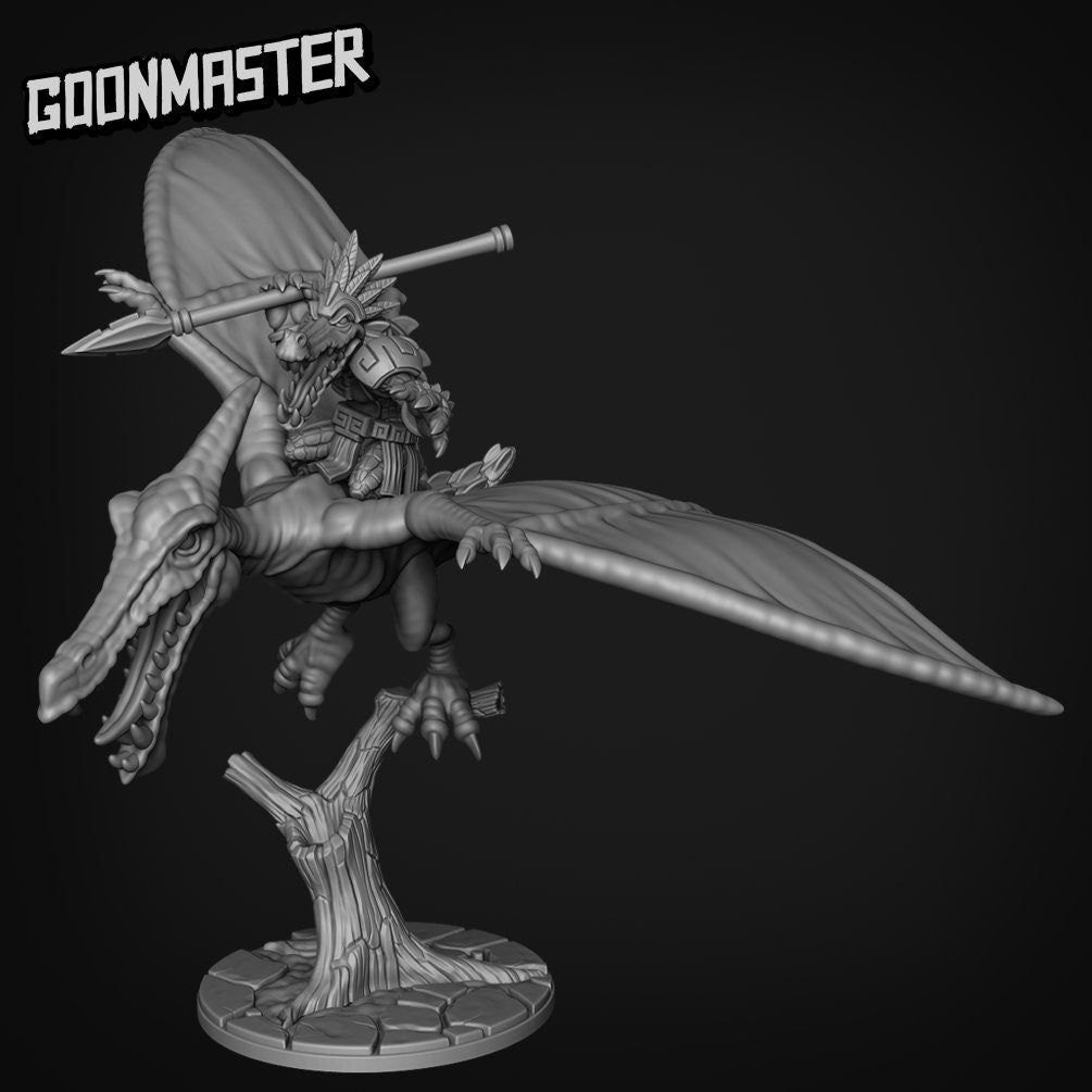 Pterodactyl Flying Mount- Goonmaster | Miniature | Wargaming | Roleplaying Games | 32mm | Aztec | Crocodile | Fighter | Alligator