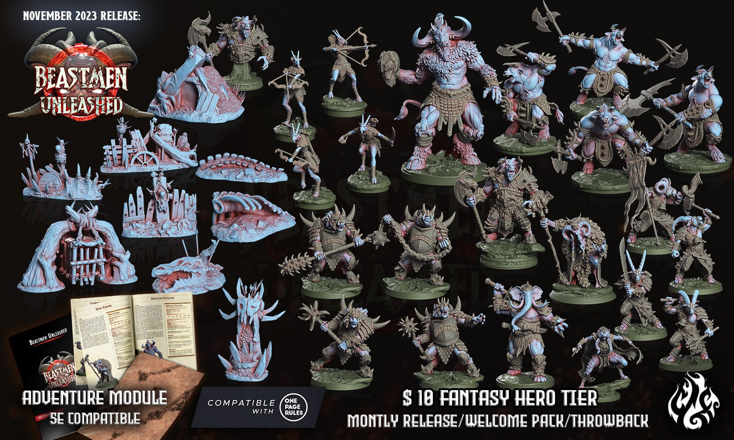 Beastmen Bones Scatter Terrain- Crippled God Foundry | 32mm | Beastmen Unleashed | Skull | Ribcage | Spine