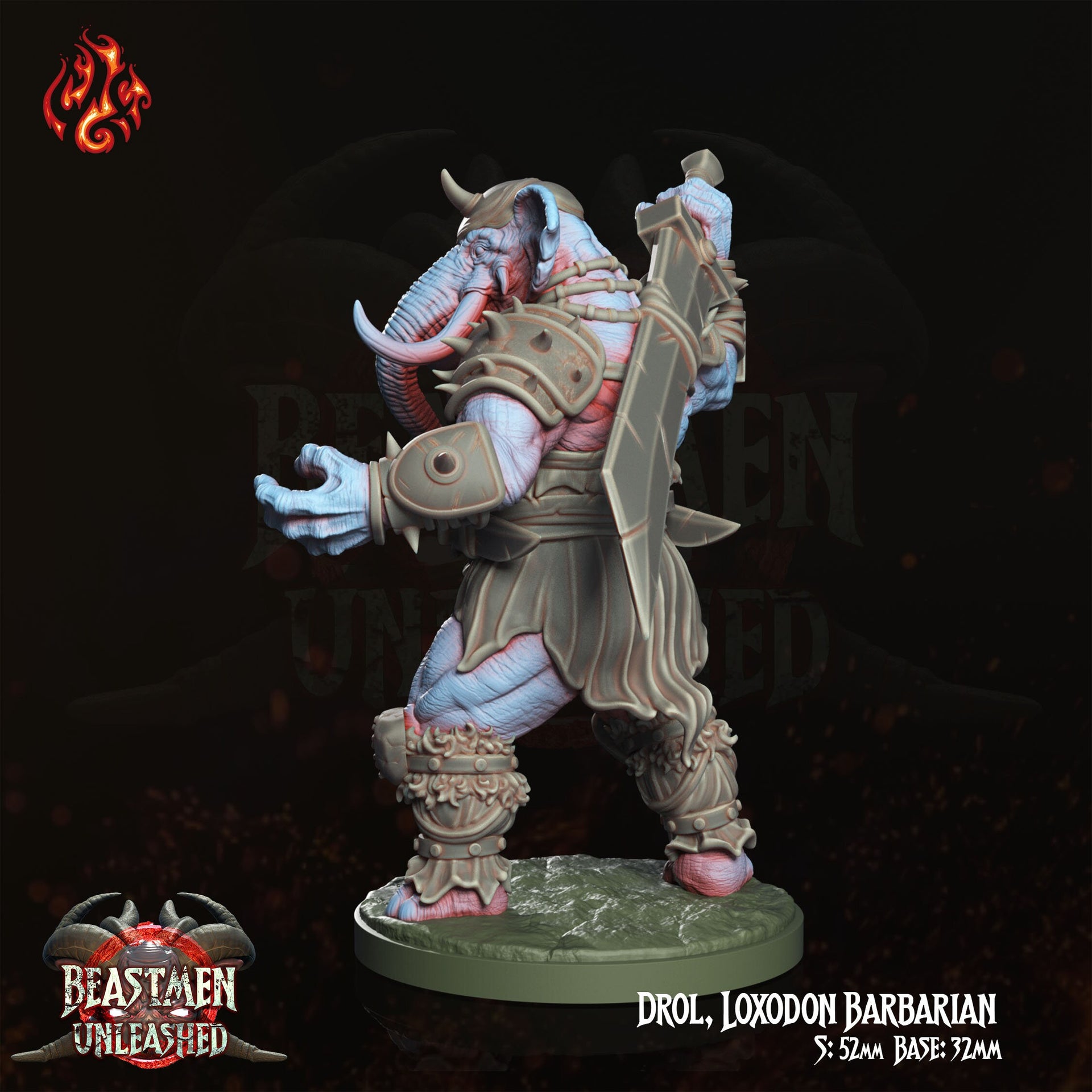 Drol, Loxodon Barbarian - Crippled God Foundry | 32mm | Beastmen Unleashed | Elephant | Fighter | ChampionWarrior