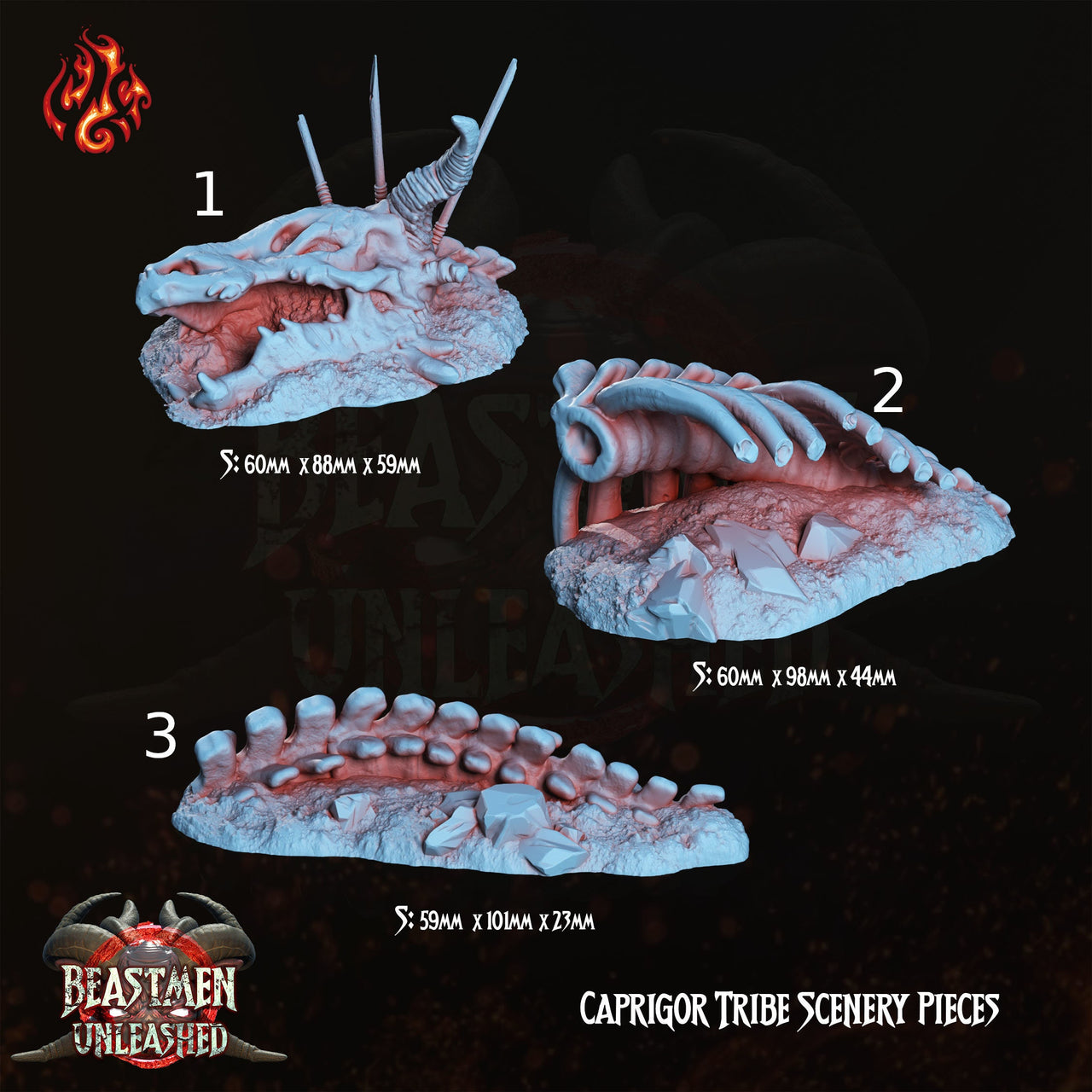 Beastmen Bones Scatter Terrain- Crippled God Foundry | 32mm | Beastmen Unleashed | Skull | Ribcage | Spine