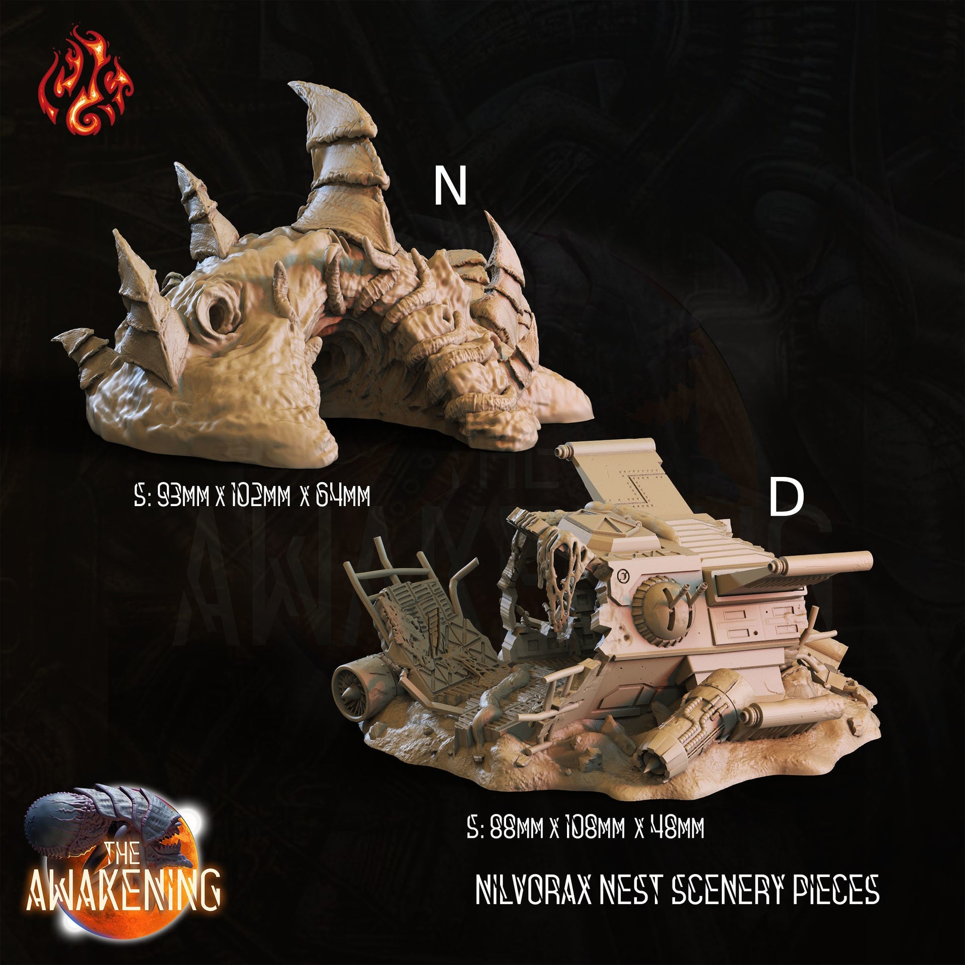 Nilvorax Nest Scenery Pieces, Xeno Terrain- Crippled God Foundry - The Awakening | 32mm | Scifi | Alien Hivess | Debris | Crashed Ship