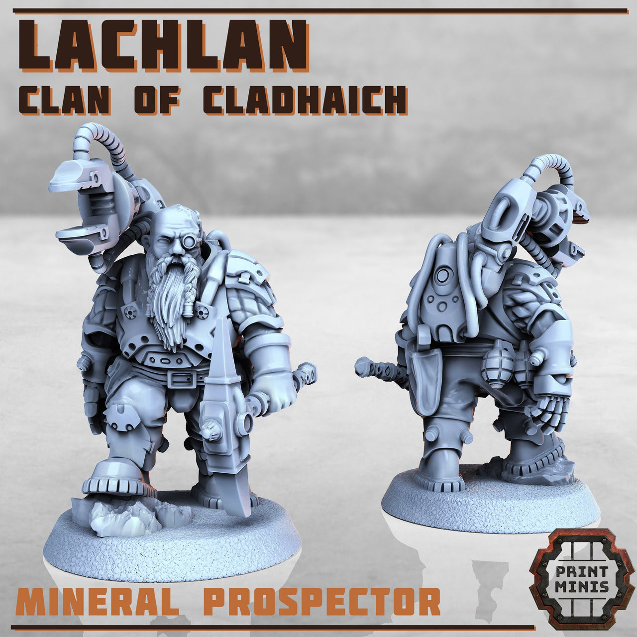Lachlan, Clashaich Prospector - Print Minis | Sci Fi | Light Infantry | Space Dwarf | 28mm Heroic | Engineer \ Miner
