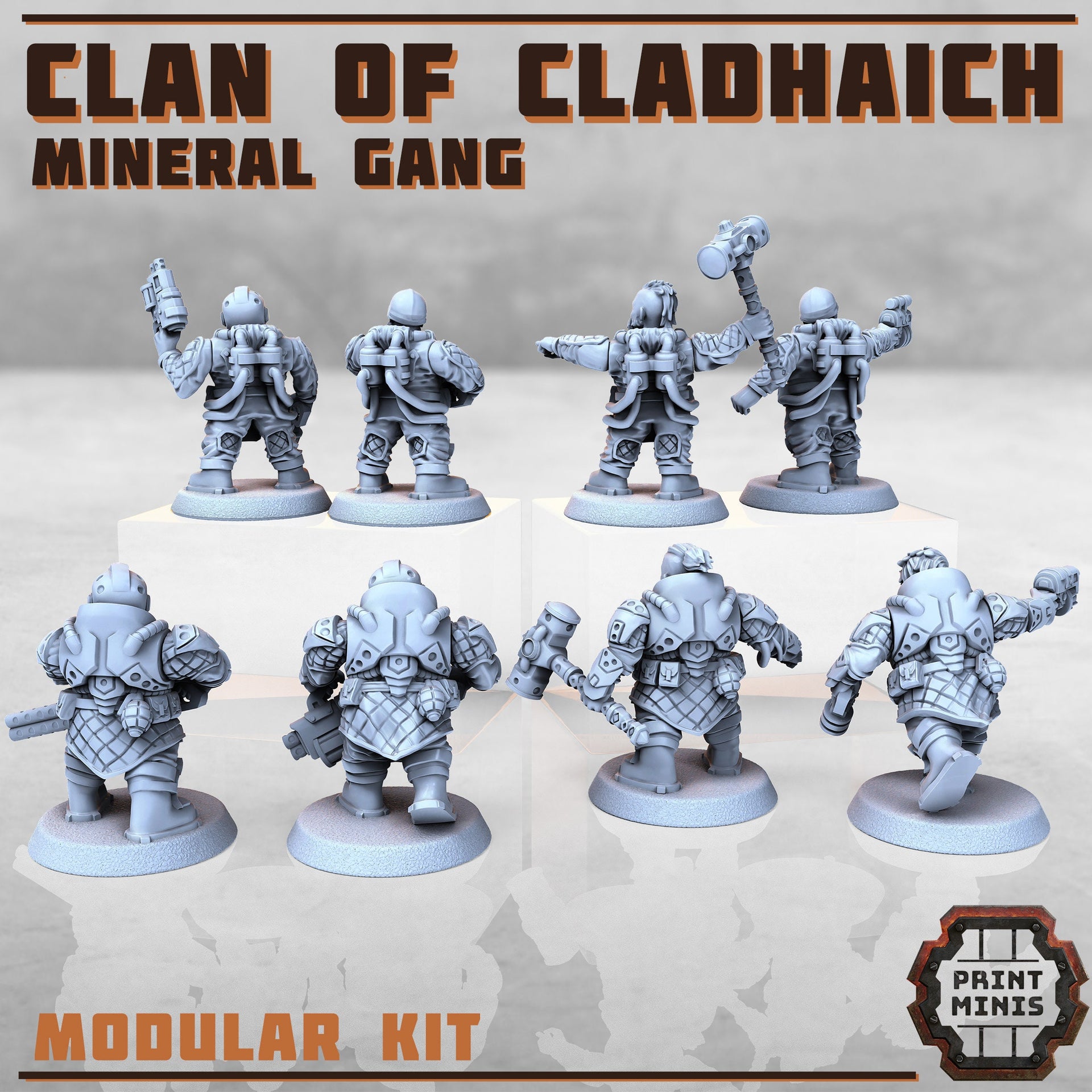 Space Dwarves, Clan of Cladhaich - Print Minis | Sci Fi | Light Infantry | 28mm Heroic | Apocalypse | Miners | Imperial
