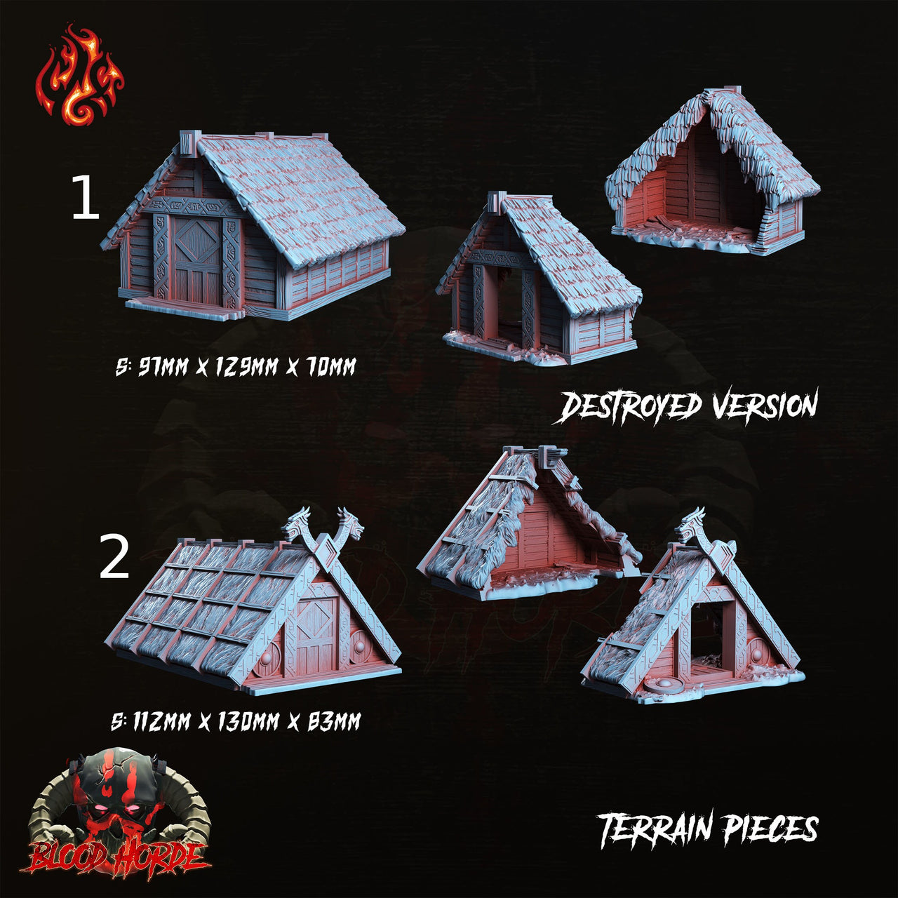 Viking House Terrain - Crippled God Foundry | 32mm | Blood Horde | Longhouse | Destroyed | Ruin